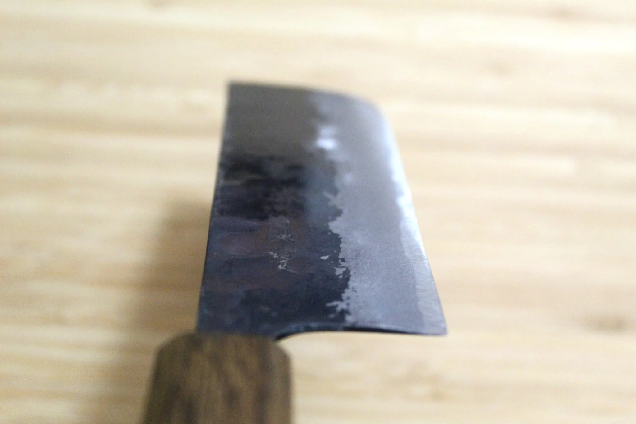 OUL Kurouchi Aoniko / Blue Steel #2 Small Nakiri Knife 120 mm / 4.7" Black Oak Handle - Image 9