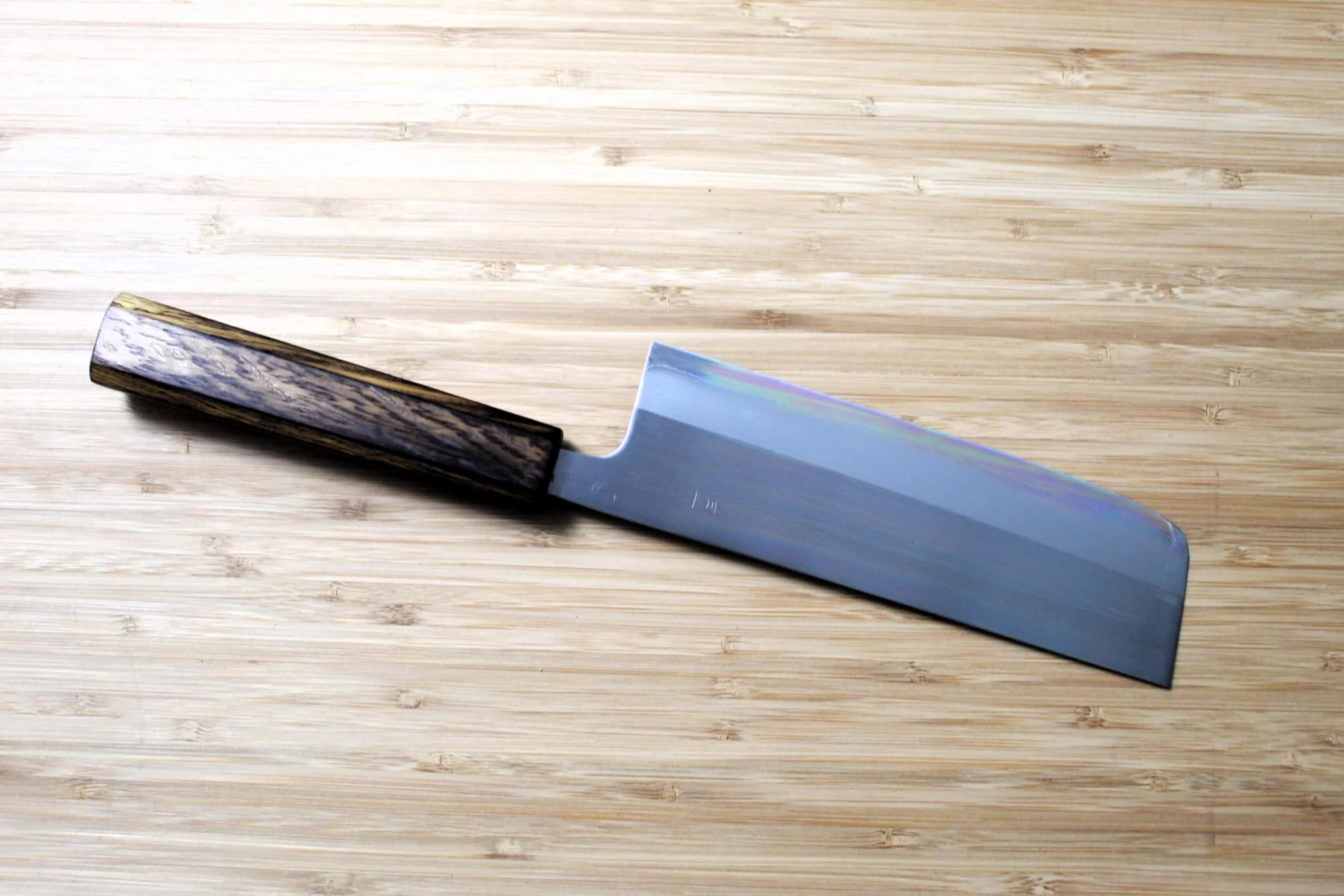 OUL Nakiri Shirogami #1 / White Steel #1 Stainless Clad 165 mm (6.5") Burnt Oak Handle - Image 5