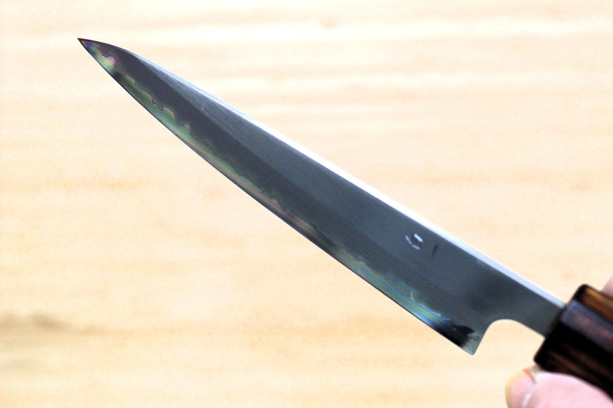 OUL Petty Shirogami #1 / White Steel #1 Stainless Clad 135 mm / 5.3" Burnt Oak Handle - Image 10