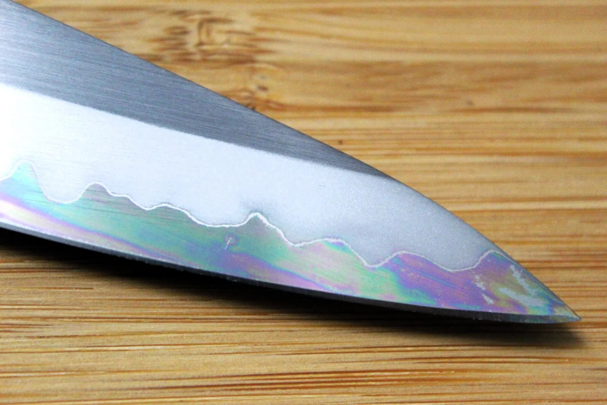 OUL Petty Shirogami #1 / White Steel #1 Stainless Clad 135 mm / 5.3" Burnt Oak Handle - Image 4