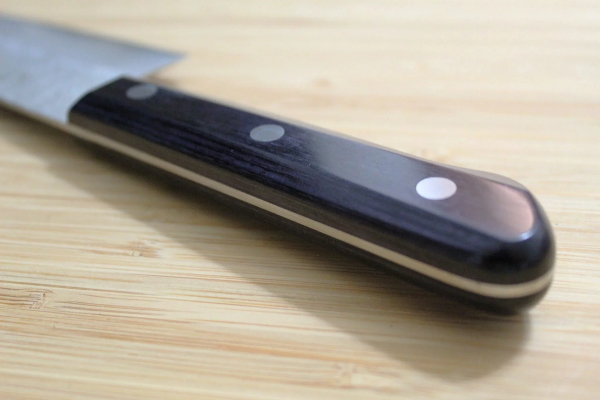OUL Santoku Ginsan Nashiji 180 mm / 7.1" Purple Handle - Image 10