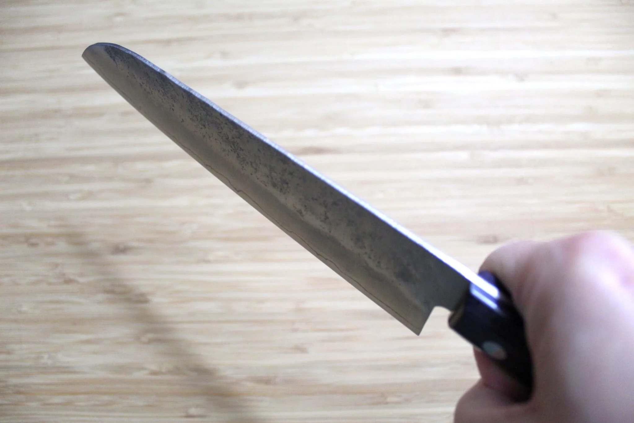 OUL Santoku Ginsan Nashiji 180 mm / 7.1" Purple Handle - Image 12