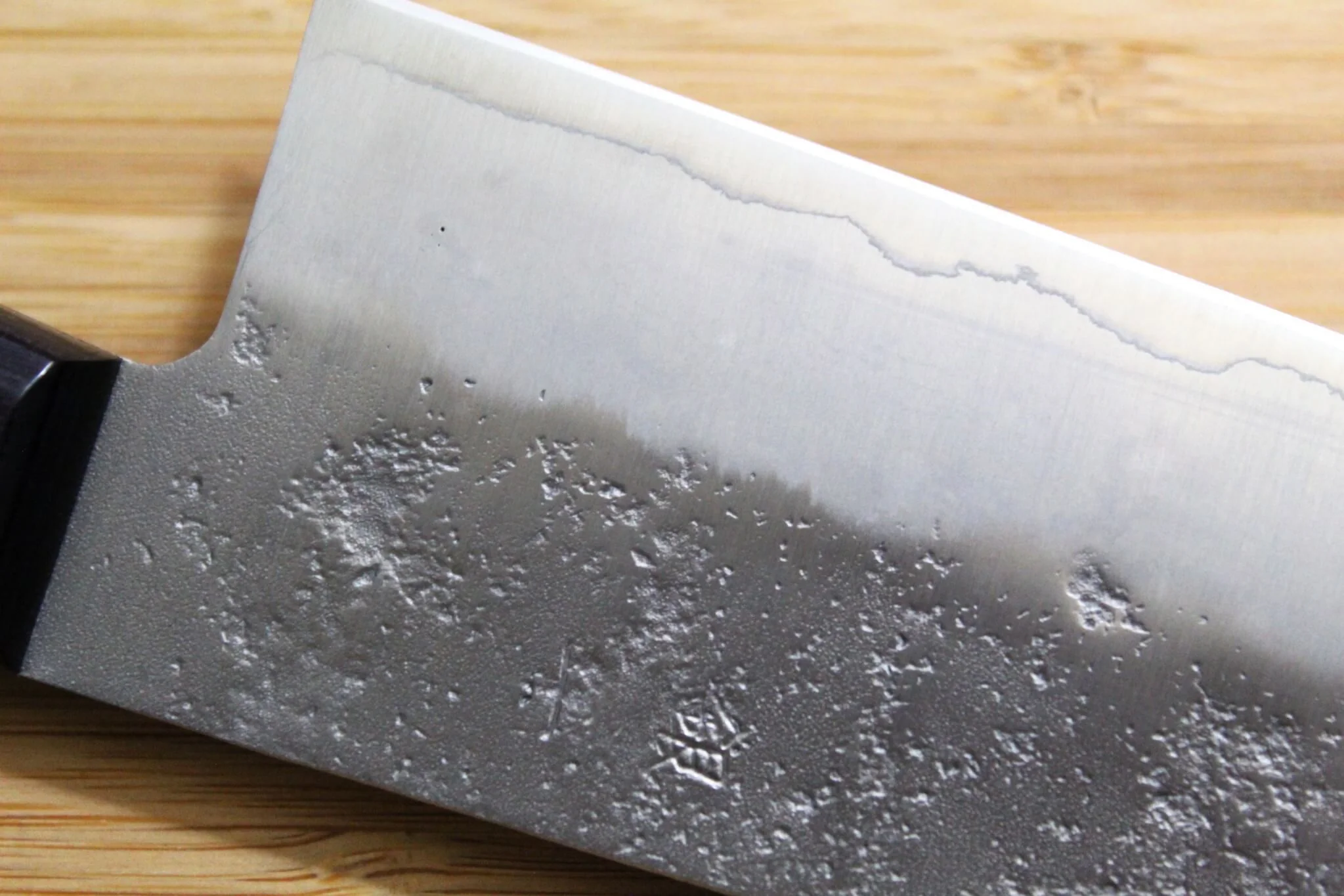 OUL Santoku Ginsan Nashiji 180 mm / 7.1" Purple Handle - Image 6