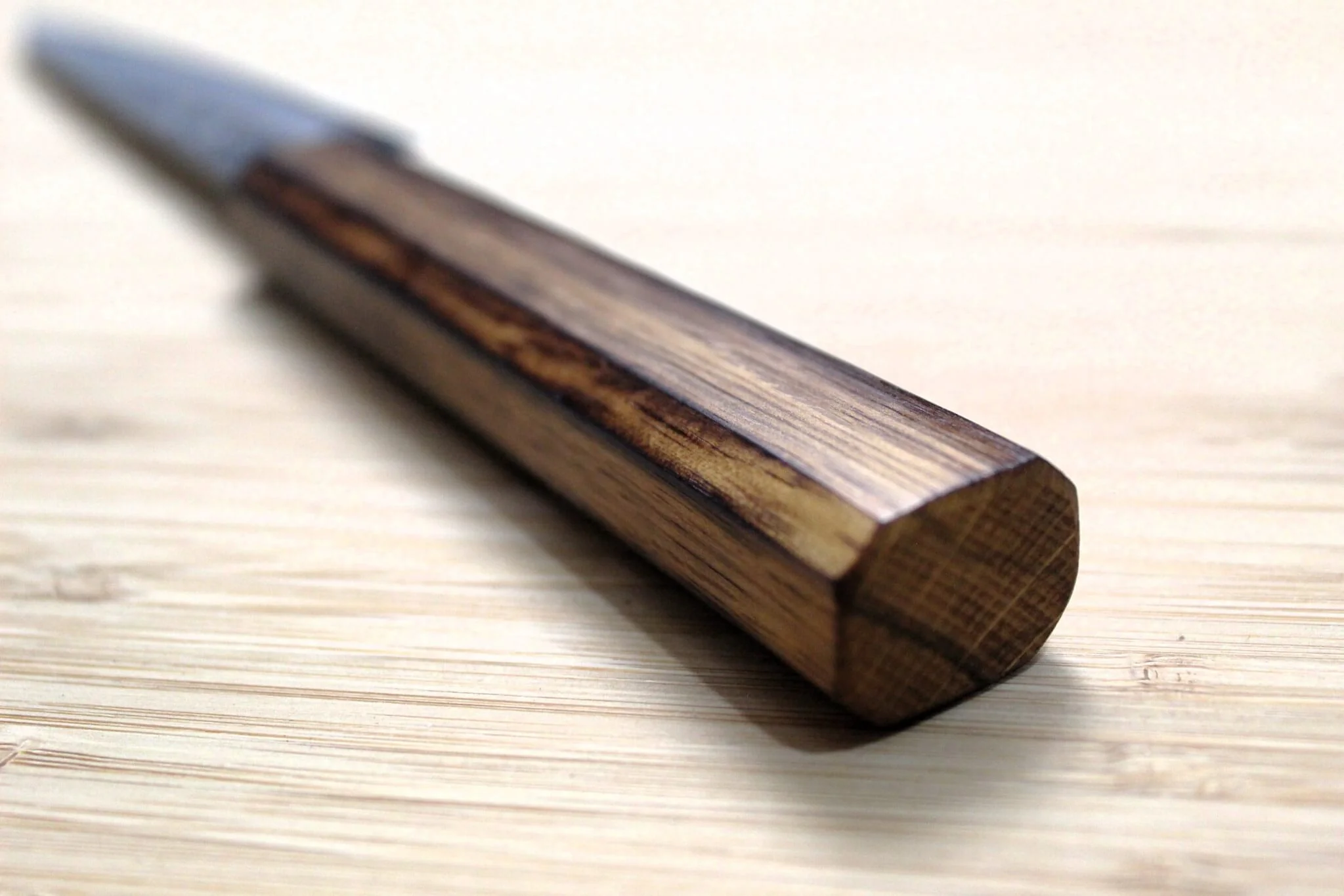 OUL Santoku Shirogami #1 / White Steel #1 Stainless Clad 165 mm / 6.5" Burnt Oak Handle - Image 10