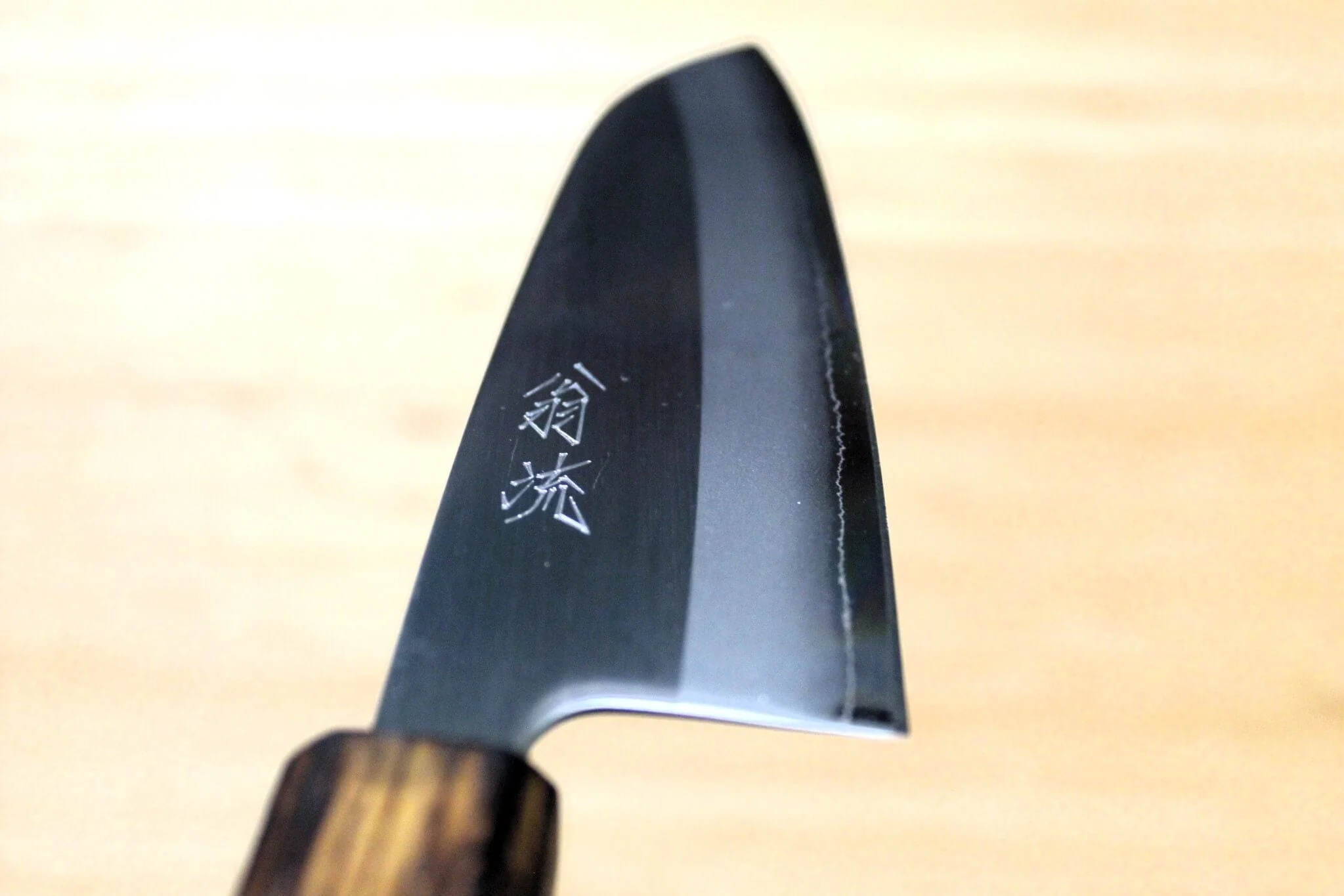OUL Santoku Shirogami #1 / White Steel #1 Stainless Clad 165 mm / 6.5" Burnt Oak Handle - Image 7