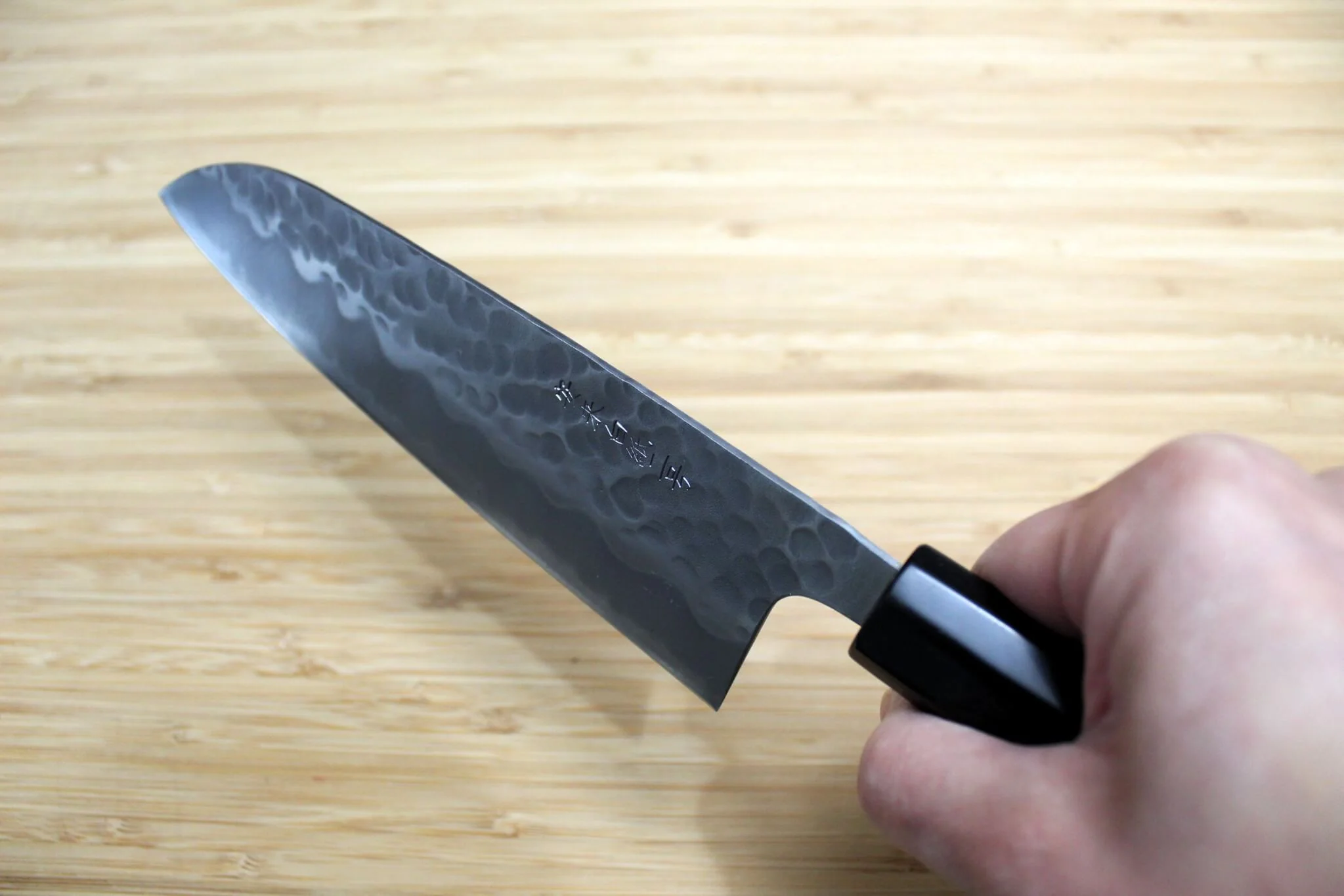 OUL Santoku Hammered Shironiko / White Steel #2 165 mm / 6.5" Magnolia Handle - Image 10