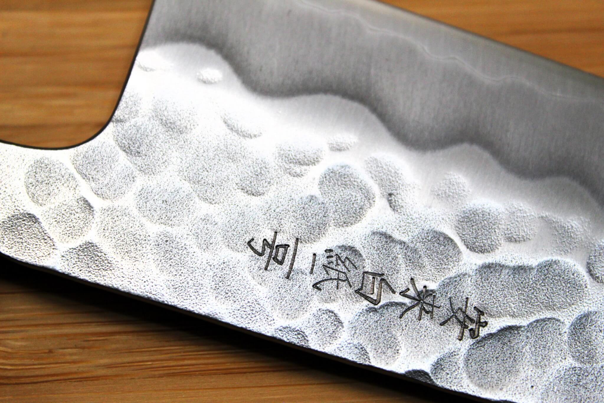 OUL Santoku Hammered Shironiko / White Steel #2 165 mm / 6.5" Magnolia Handle - Image 6