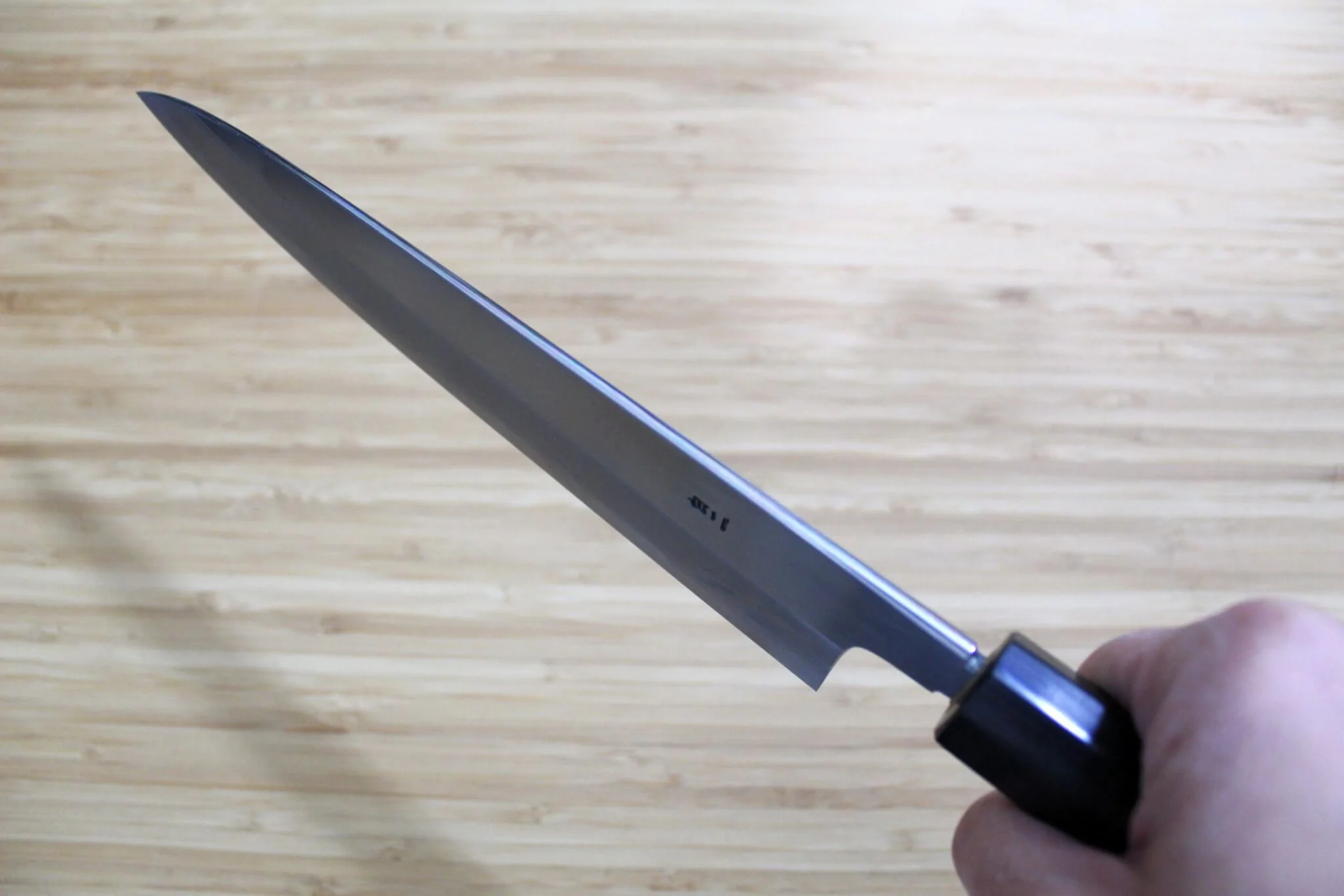 OUL Shirogami #2 / White Steel #2 Gyuto 210 mm / 8.2" with Maple Handle - Image 11