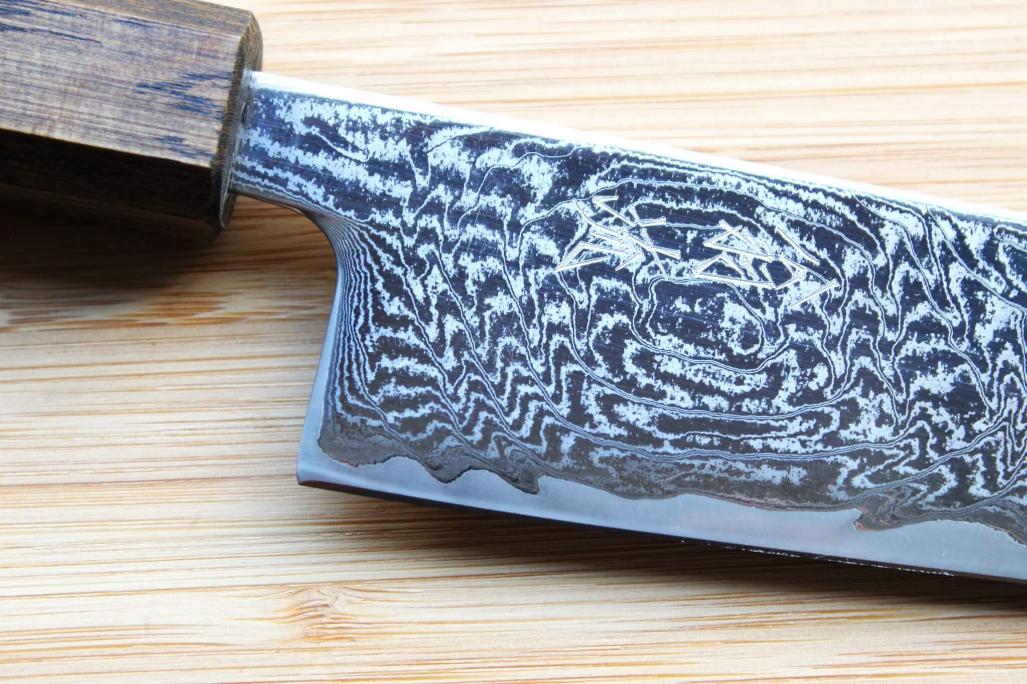 OUL Uzu Vortex Nickle Damascus Bunka 170 mm / 6.7" Black Oak - Image 3