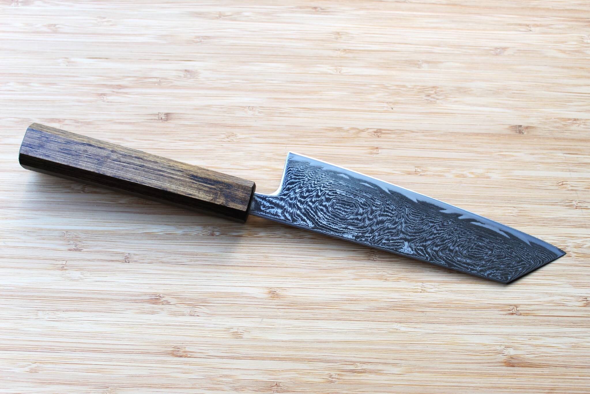 OUL Uzu Vortex Nickle Damascus Bunka 170 mm / 6.7" Black Oak - Image 5