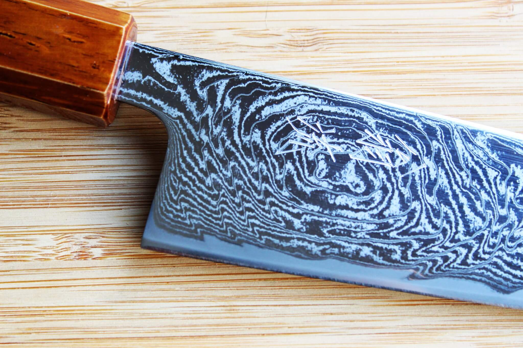 OUL Uzu Vortex Nickle Damascus Bunka 170 mm / 6.7" Lacquer Handle - Image 3