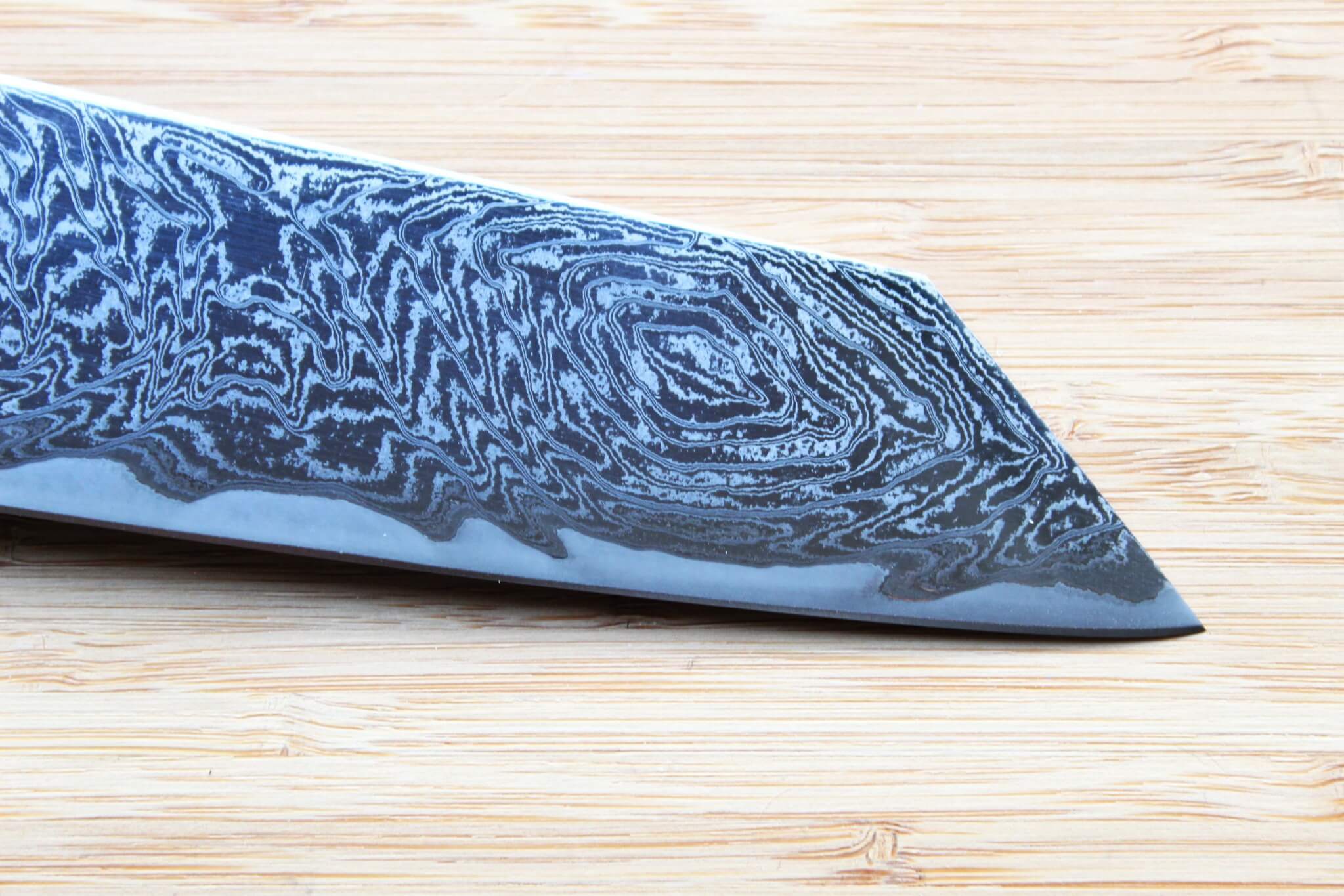 OUL Uzu Vortex Nickle Damascus Bunka 170 mm / 6.7" Lacquer Handle - Image 4