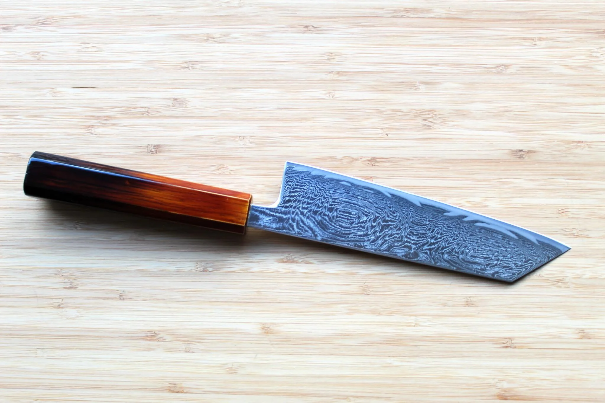 OUL Uzu Vortex Nickle Damascus Bunka 170 mm / 6.7" Lacquer Handle - Image 5