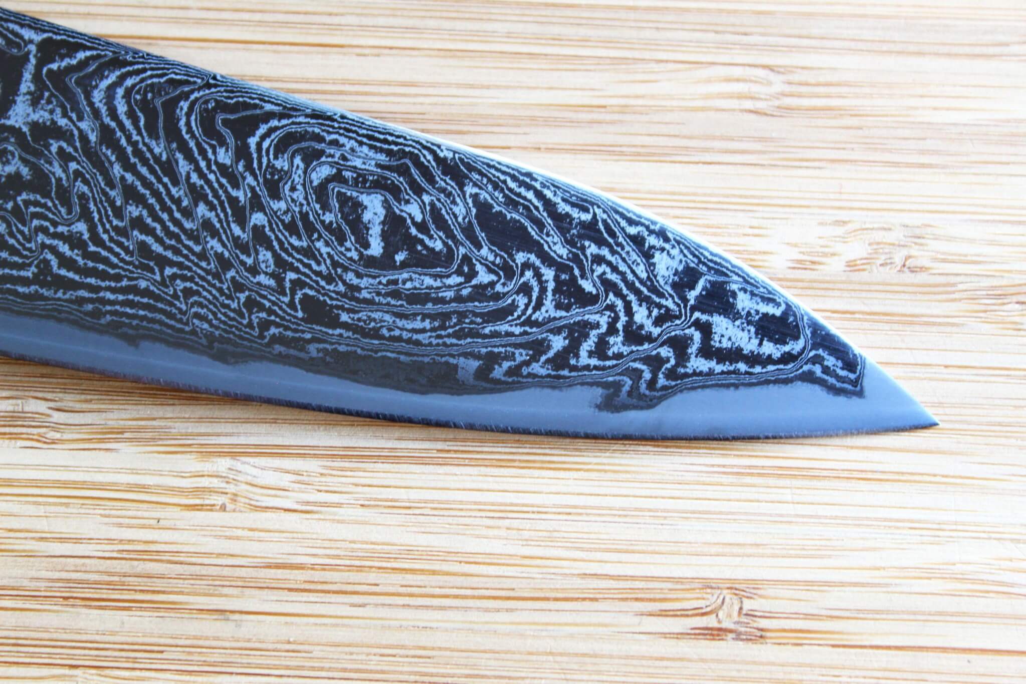 OUL Uzu Vortex Nickle Damascus Gyuto 180 mm ( 7.1") 240 mm ( 9.4") Lacquer Handle - Image 4