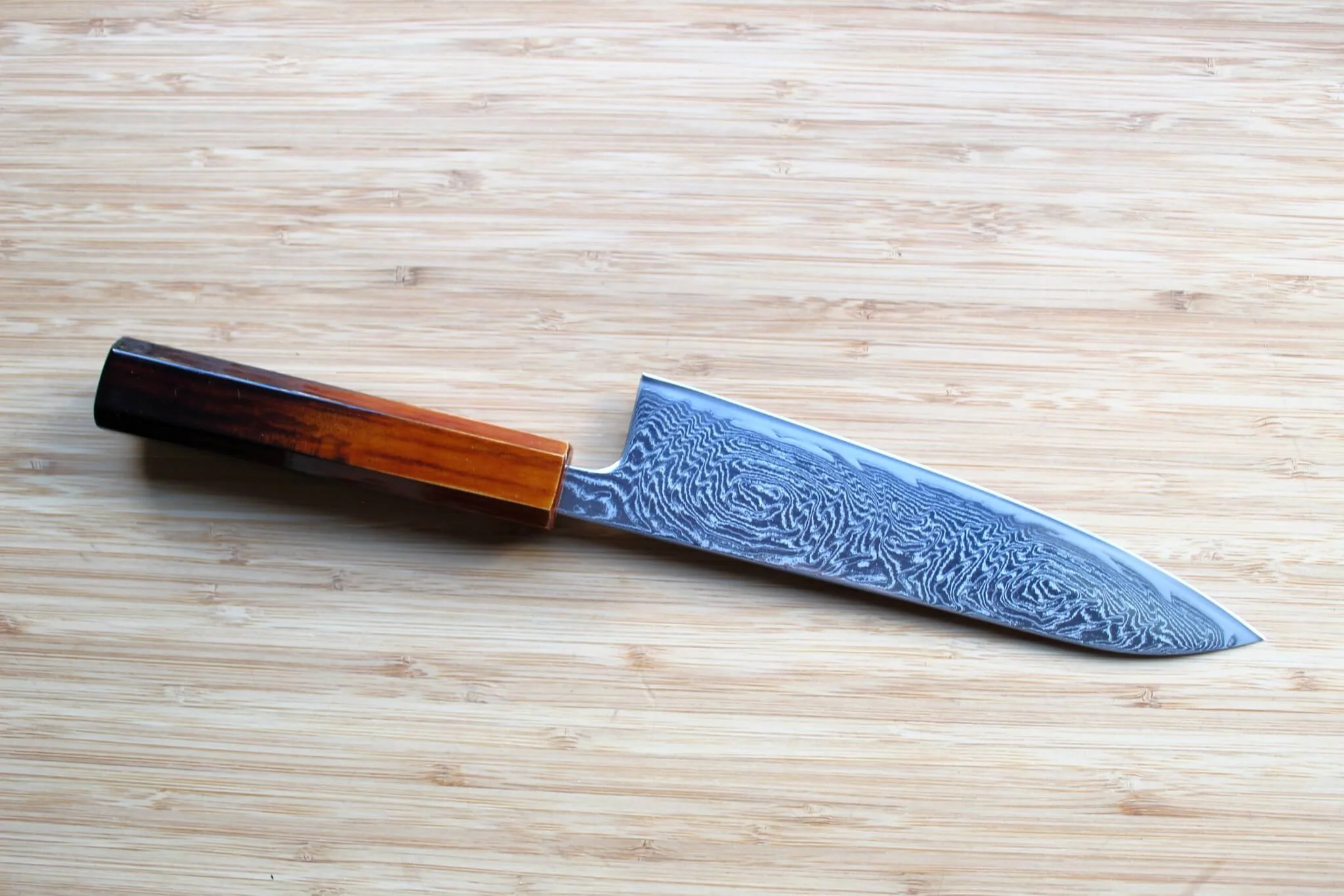 OUL Uzu Vortex Nickle Damascus Gyuto 180 mm ( 7.1") 240 mm ( 9.4") Lacquer Handle - Image 5