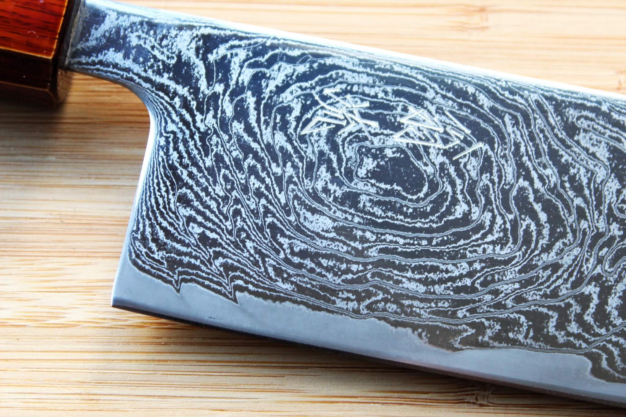 OUL Uzu Vortex Nickle Damascus Nakiri 165 mm / 6.5 " Lacquer Handle - Image 3