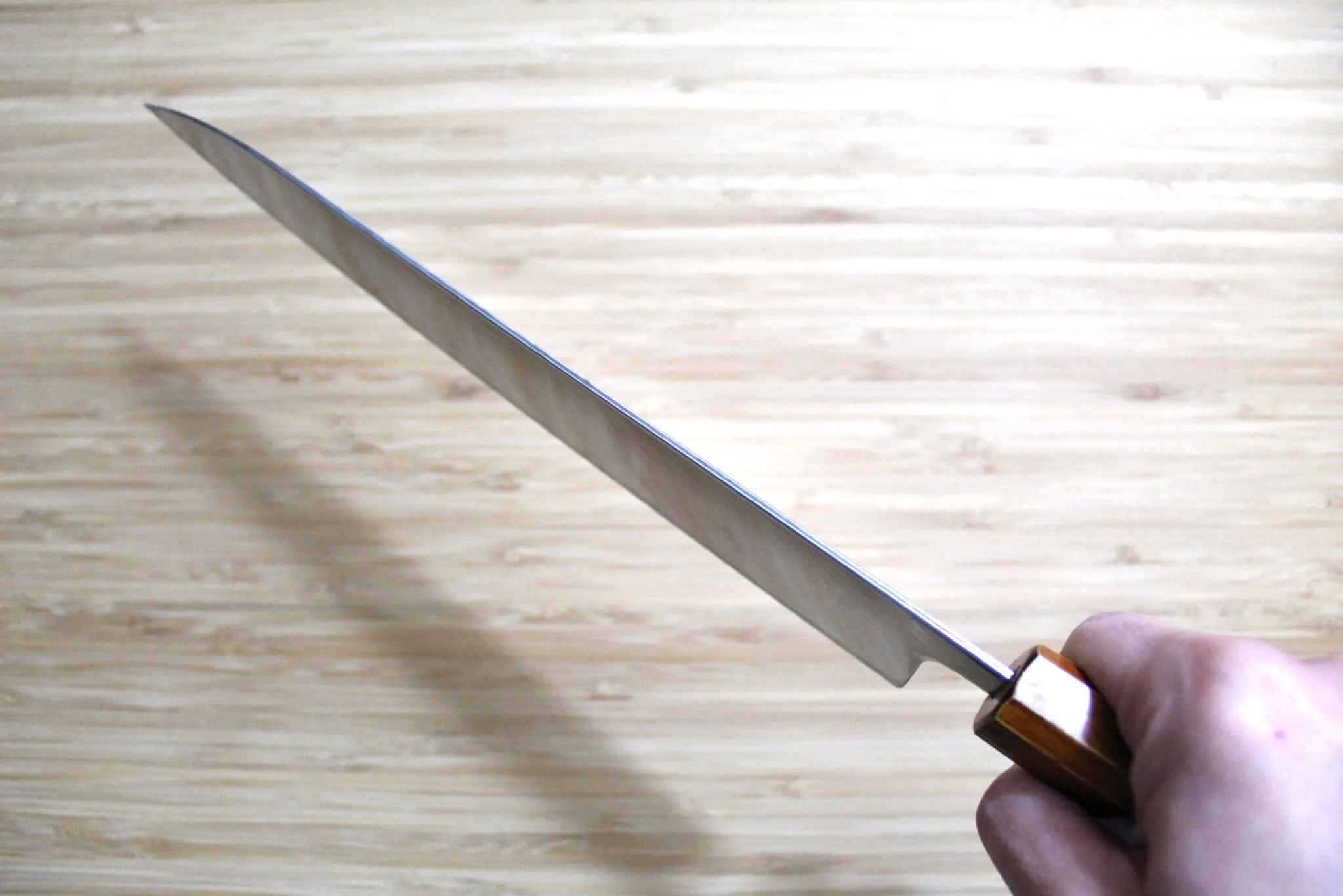 OUL Uzu Vortex Nickle Damascus Sujihiki 240 mm / 9.4" Lacquer Handle - Image 10