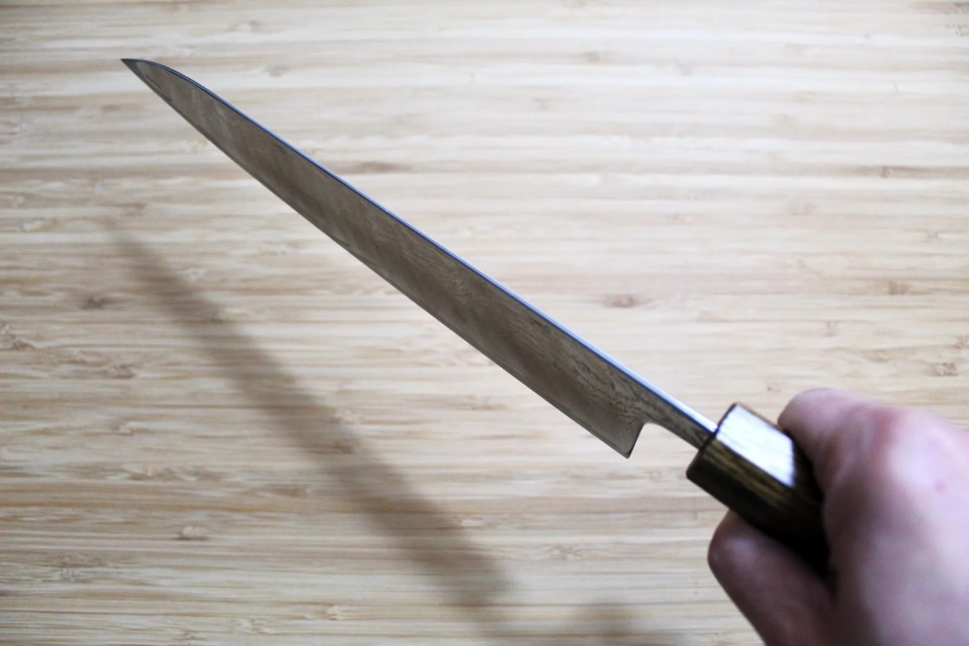 OUL Uzu Vortex Nickle Damascus Gyuto 210 mm / 8.2" Black Oak - Image 10