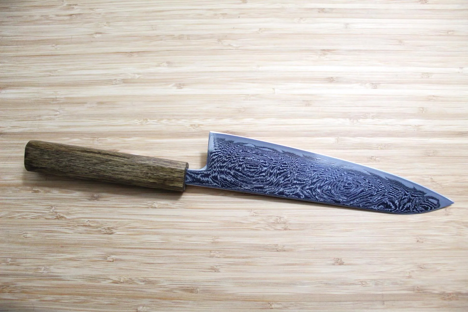 OUL Uzu Vortex Nickle Damascus Gyuto 210 mm / 8.2" Black Oak - Image 5