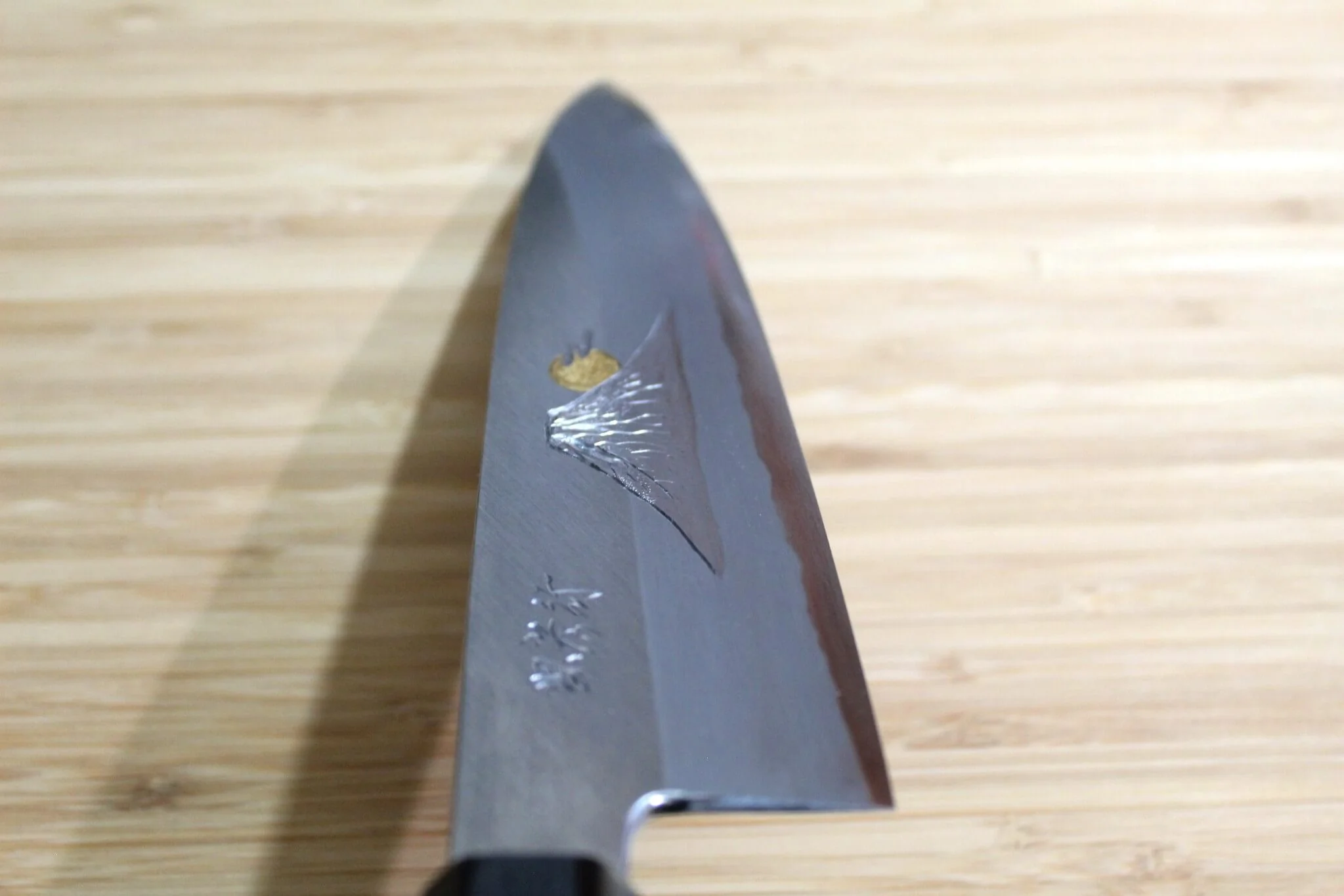 Sakai Takayuki Aoniko Gyuto 210 mm (8.2") - Mt. Fuji and Sunset Hand Engraving - Image 11