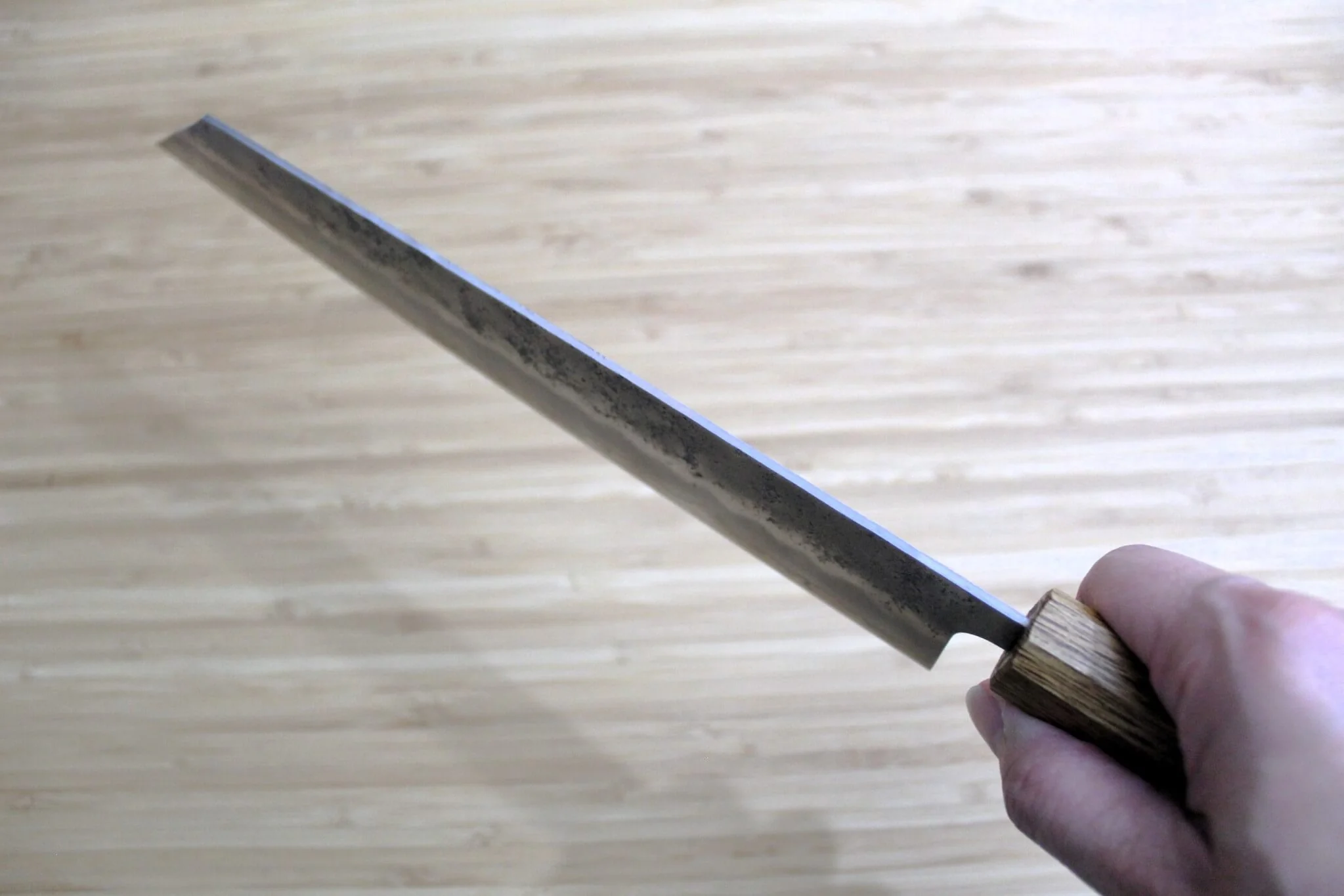 Sakai Takayuki Ginsan Nashiji 240mm Kengata Gyuto - Burnt Oak Handle - Image 10