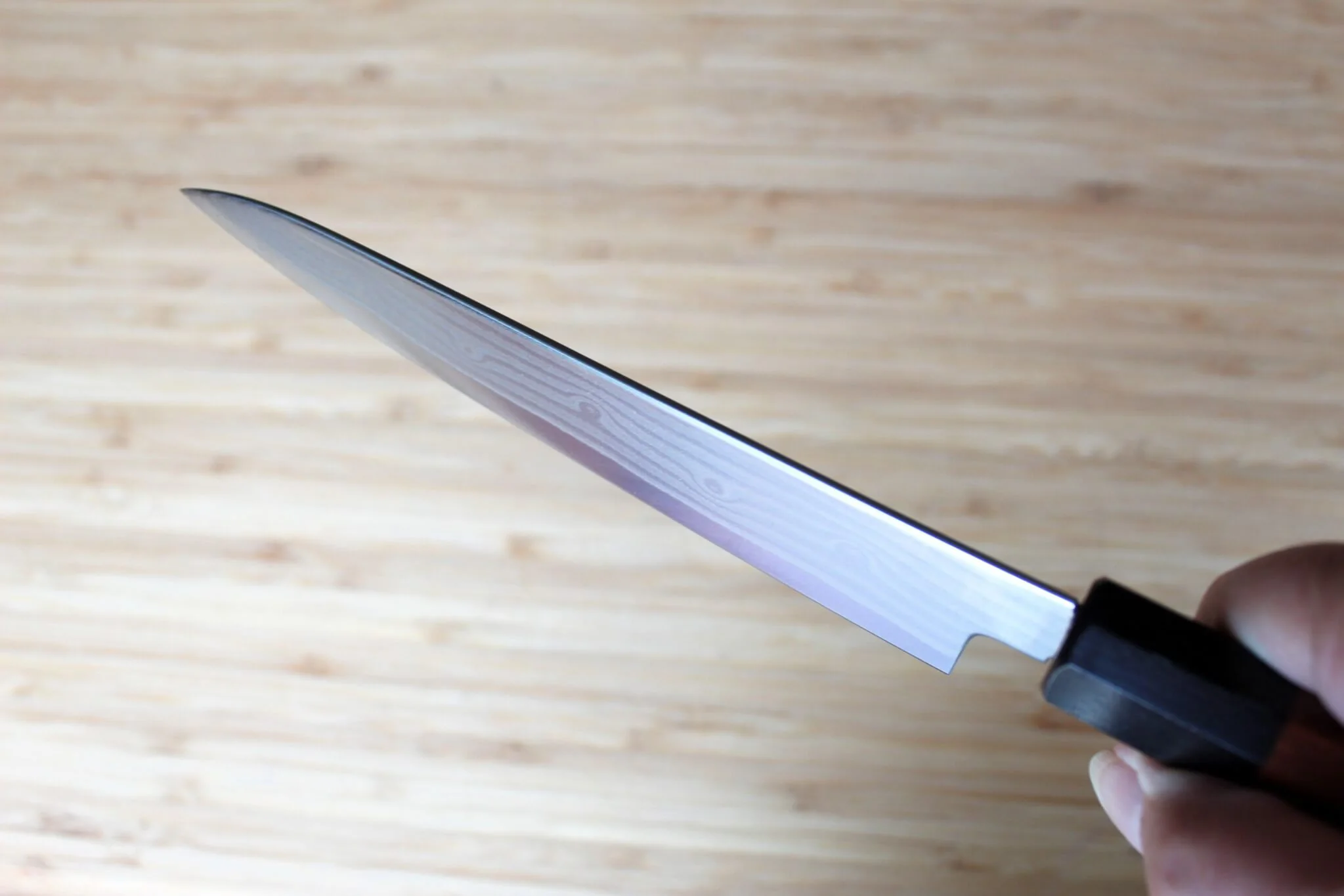 Sakai Takayuki Grand Chef Hamon Damascus 150mm (4.9") Petty with Ebony Rosewood Handle - Image 11