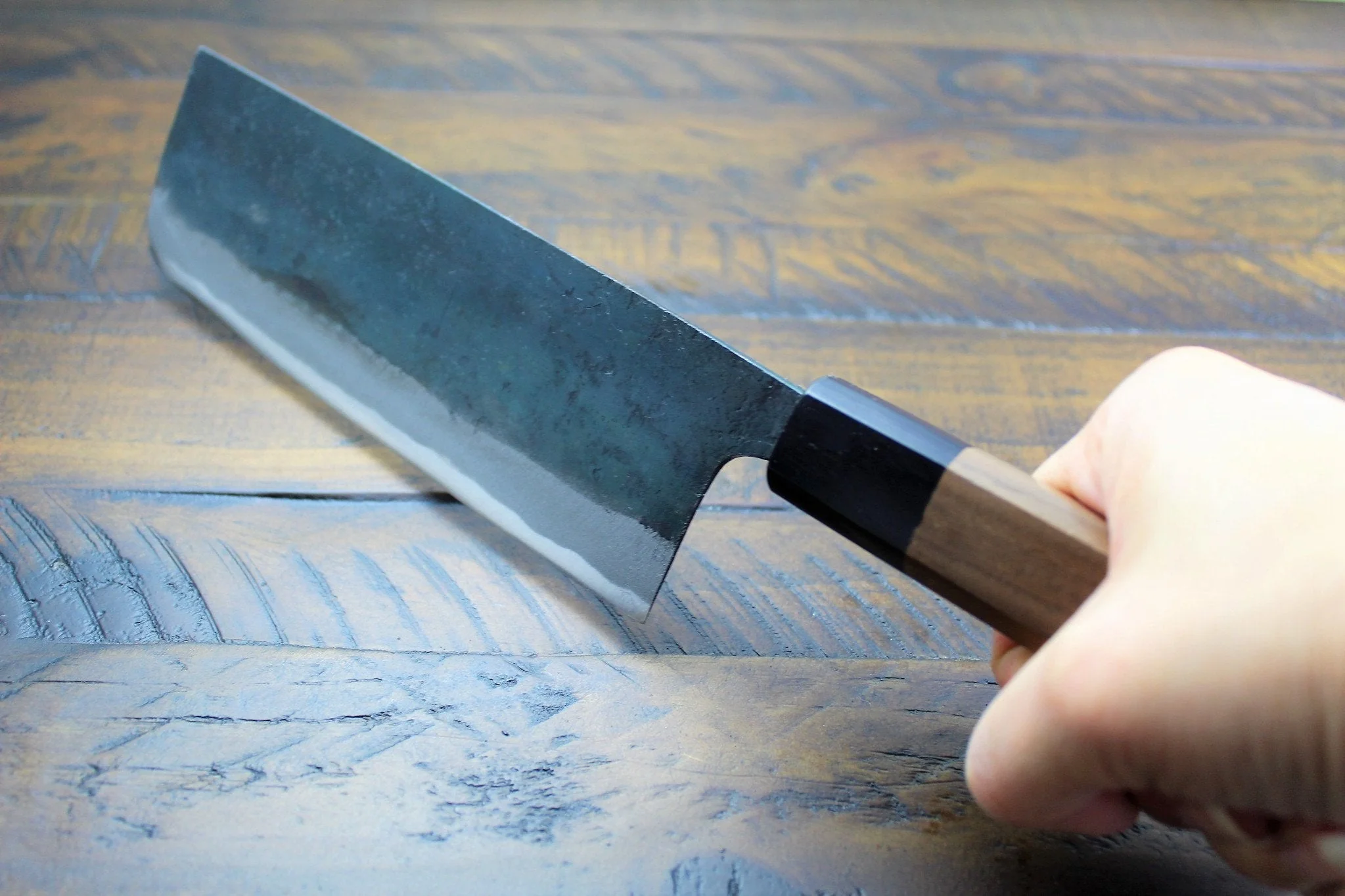 Sakai Takayuki Nakiri Knife 170mm (6.7") Kurouchi Aoniko  / Blue Steel #2 - Image 11
