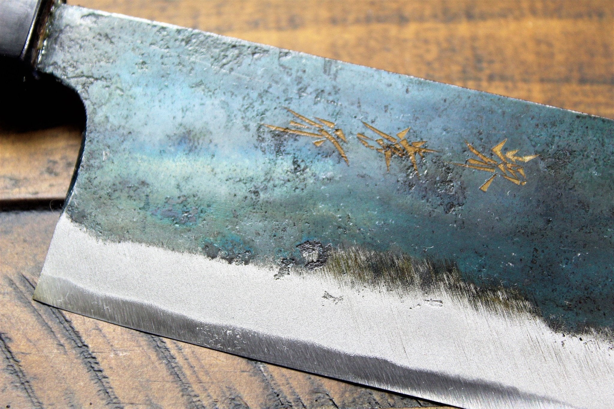 Sakai Takayuki Nakiri Knife 170mm (6.7") Kurouchi Aoniko  / Blue Steel #2 - Image 4