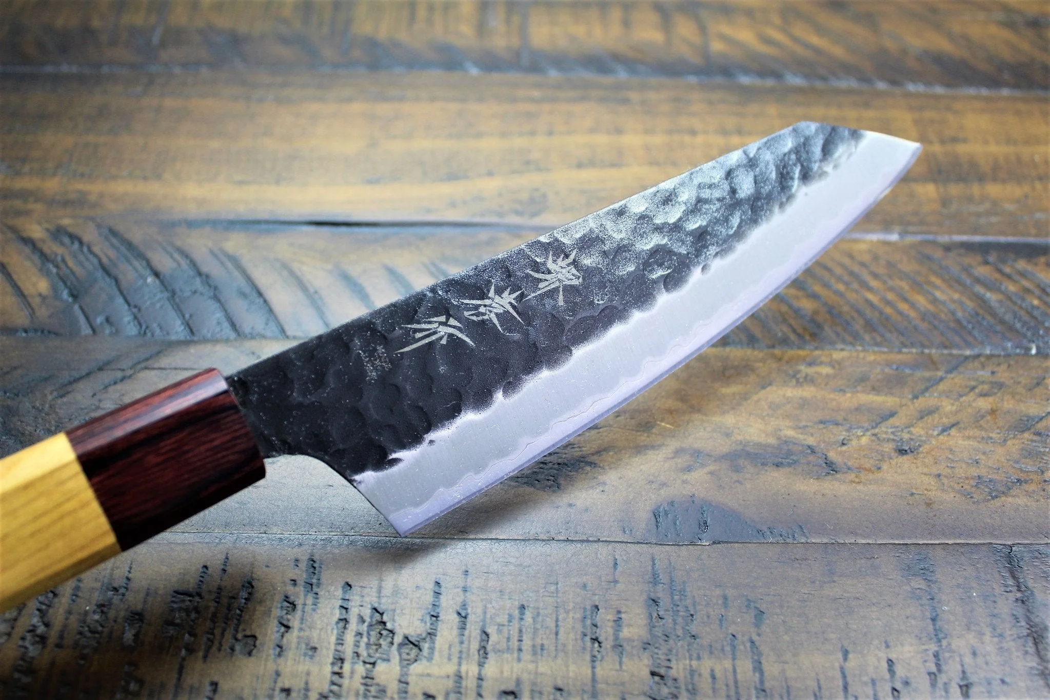 Sakai Takayuki Kengata Santoku 160mm (6.3") Aogami Super / Blue Super Kurouchi Hammered Finish - Image 10