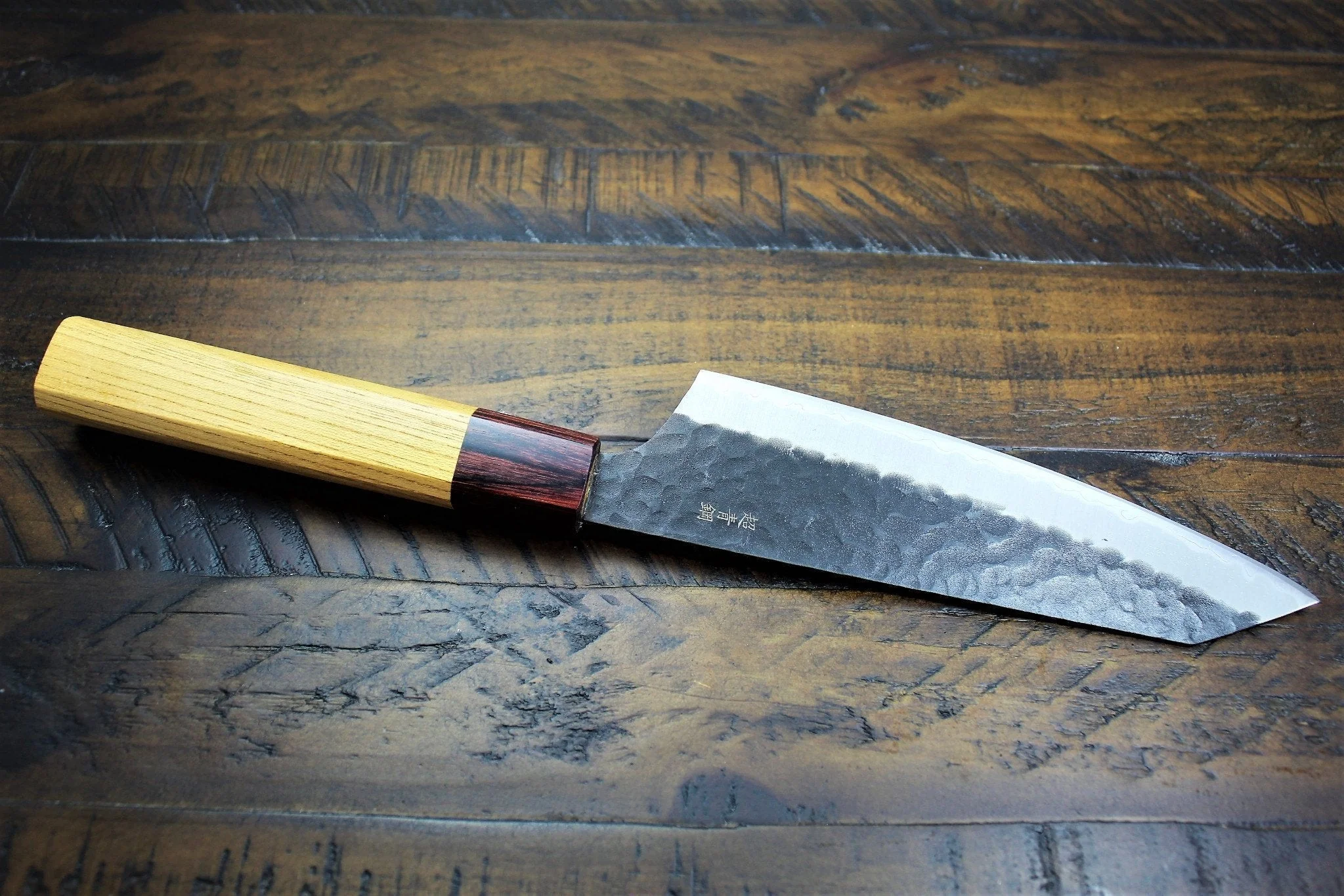 Sakai Takayuki Kengata Santoku 160mm (6.3") Aogami Super / Blue Super Kurouchi Hammered Finish - Image 6