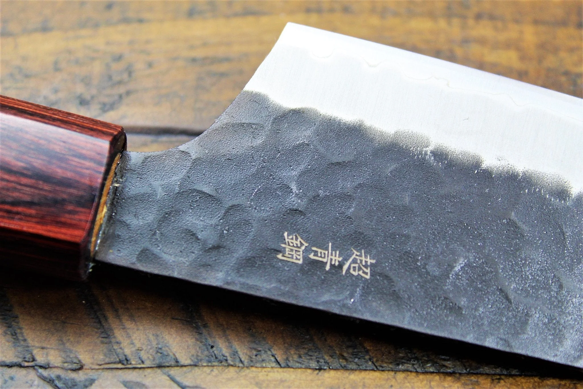 Sakai Takayuki Kengata Santoku 160mm (6.3") Aogami Super / Blue Super Kurouchi Hammered Finish - Image 7