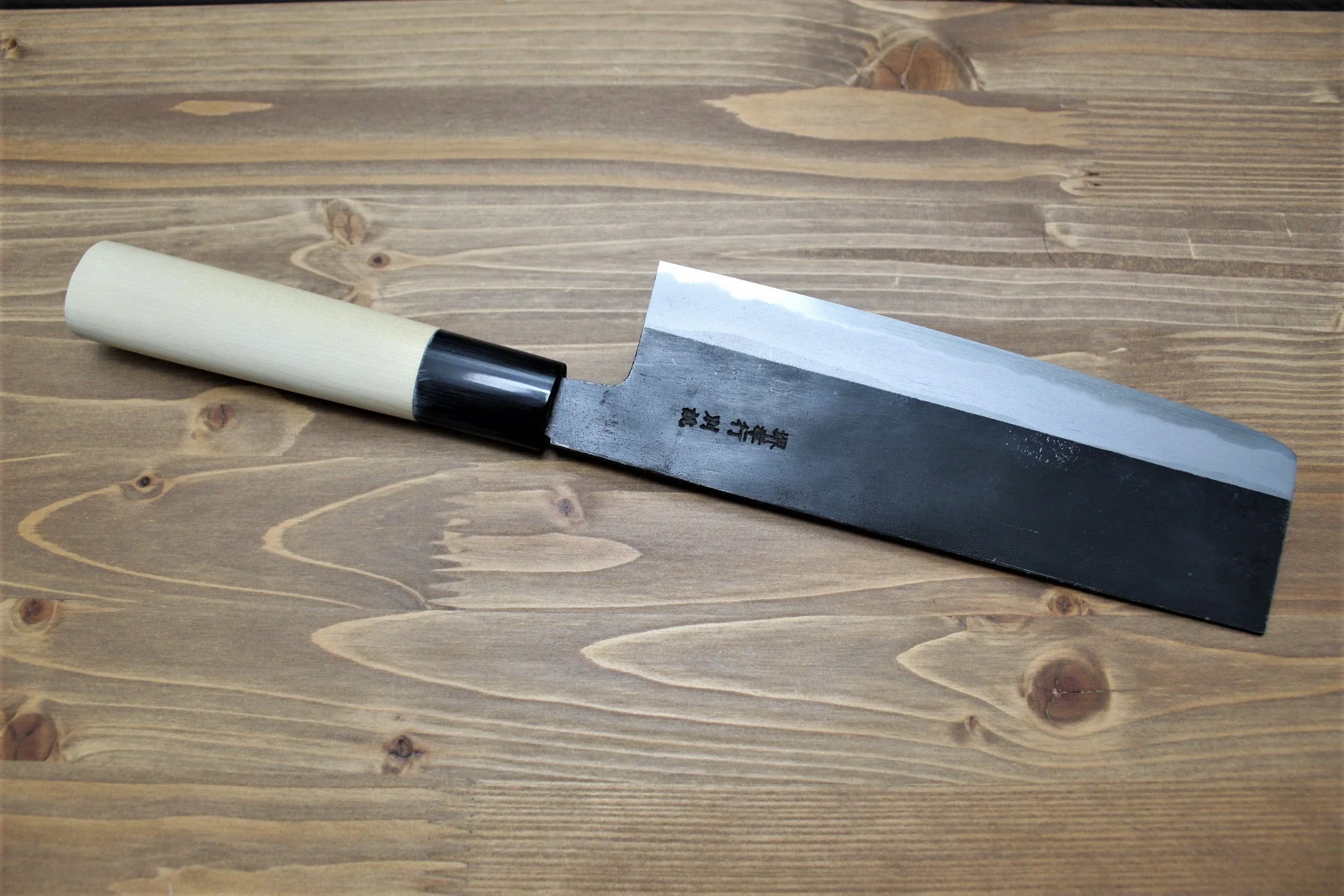 Sakai Takayuki Nakiri Knife 180mm Kurouchi Aoniko / Blue Steel #2 with Buffalo Horn - Image 5
