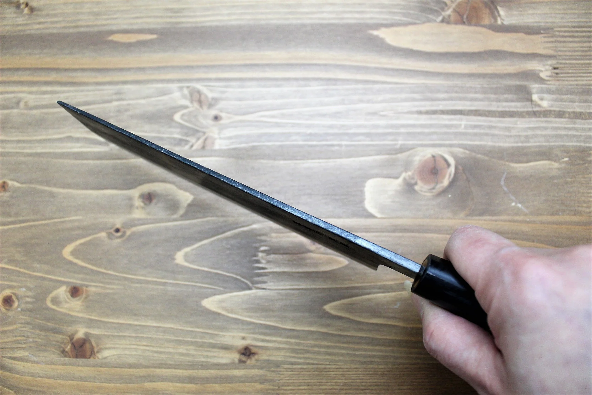 Sakai Takayuki Nakiri Knife 180mm Kurouchi Aoniko / Blue Steel #2 with Buffalo Horn - Image 9