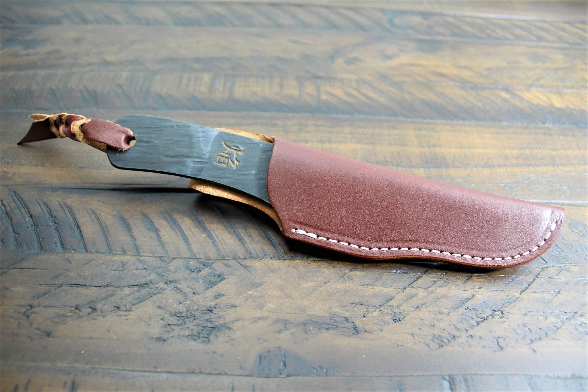 Sakai Takayuki Outdoor Knife 120 mm (4.7") Aoniko Blue Steel #2 with Saya & Leather Strap - Kawasemi - Image 9