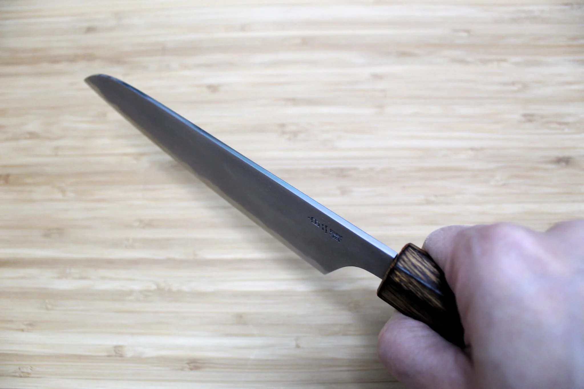 Sakai Takayuki Baikoku Shironiko / White Steel #2 Santoku Knife 180mm / 7.1" Burnt Oak Handle - Image 12