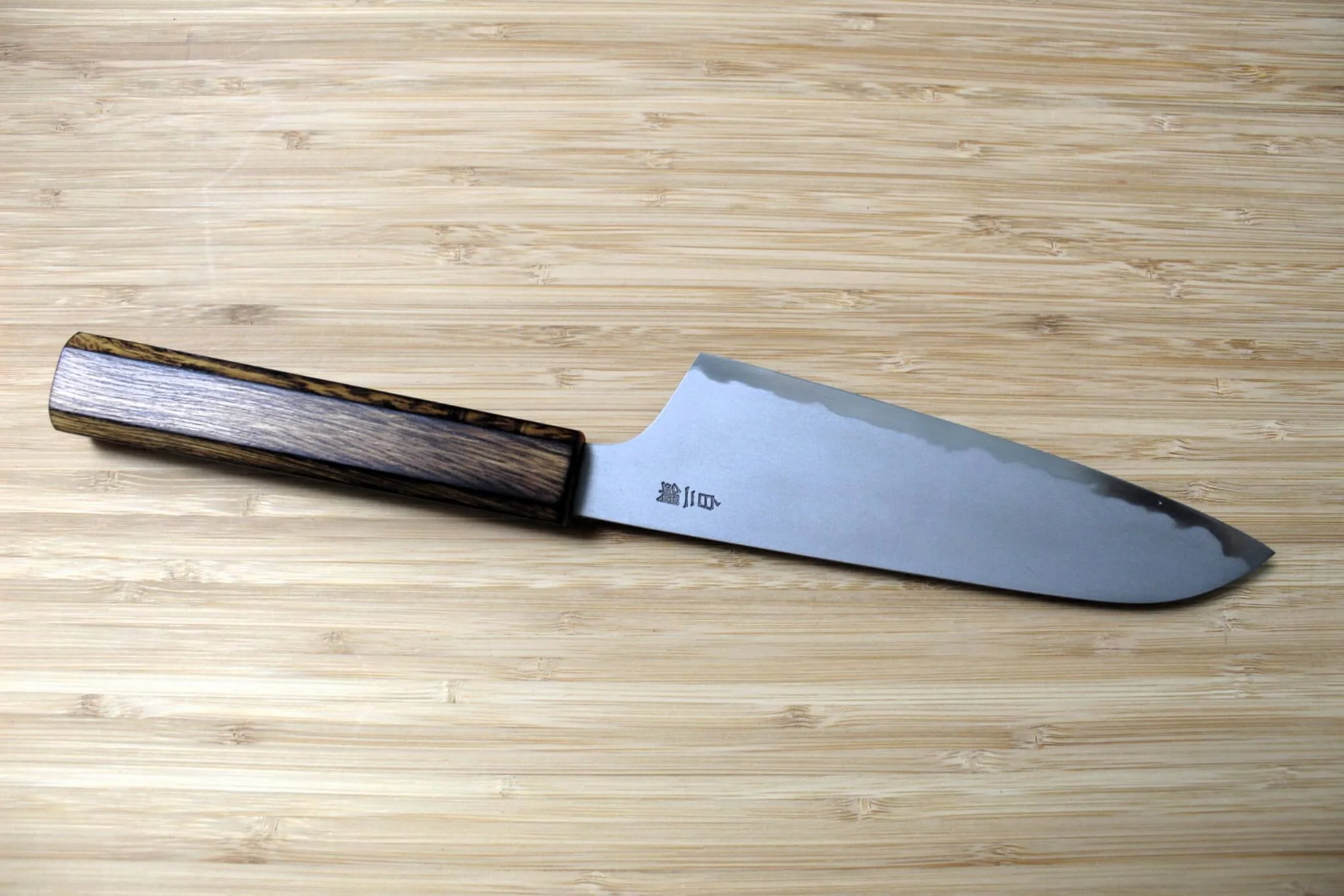 Sakai Takayuki Baikoku Shironiko / White Steel #2 Santoku Knife 180mm / 7.1" Burnt Oak Handle - Image 6