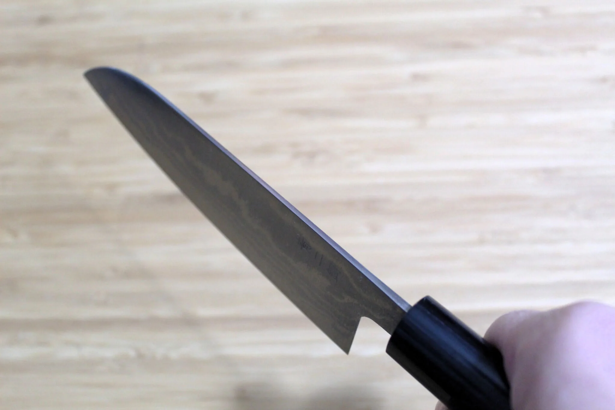 Sawakazuma Ginryu Aoniko Small Santoku 135 mm / 5.3" Rosewood Handle - Image 11