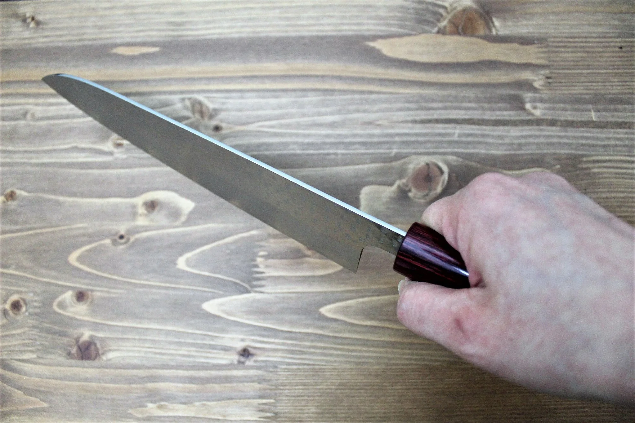 Sawakazuma Setsukei VG-7 Damascus Gyuto Knife 210 mm / 8.2" Rosewood Handle - Image 9
