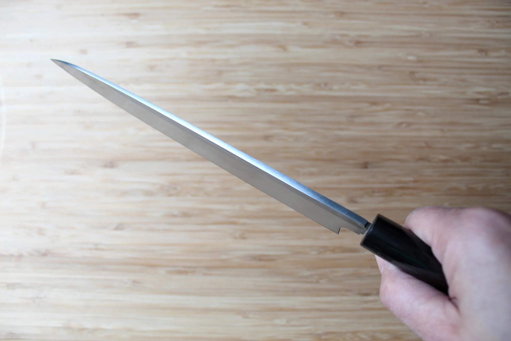 Sawakazuma Yanagiba Slicer Knife 210 mm / 8.2" Shironiko Damascus Rosewood Handle - Image 10