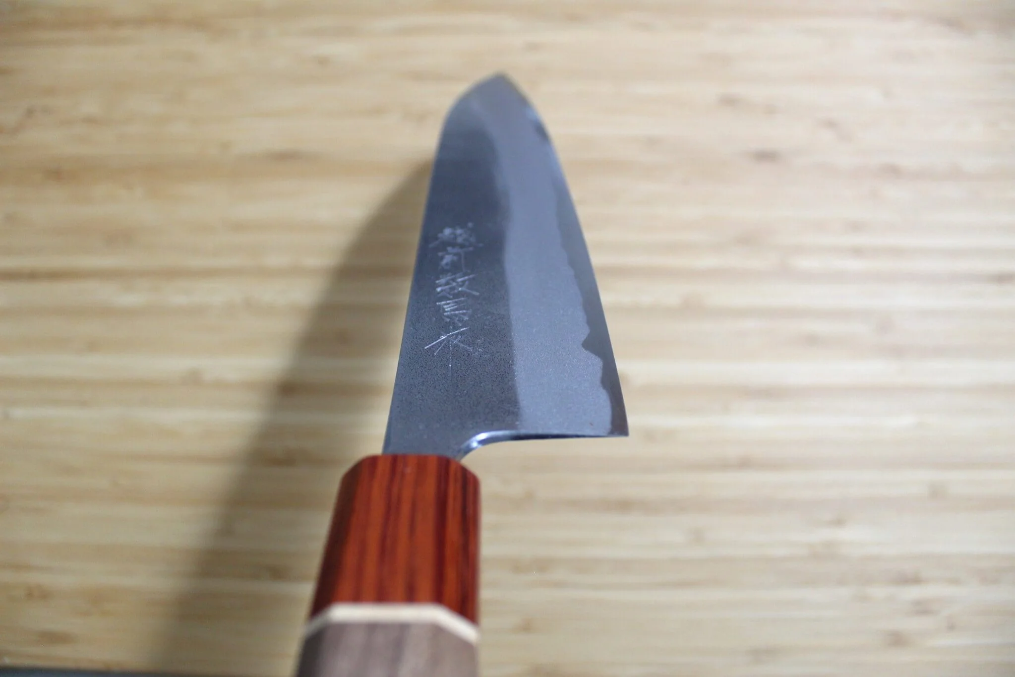 Sawakazuma Yugiri Nashiji Gyuto Knife 210 mm / 8.2" Maple and Renghas Handle Orange - Image 6