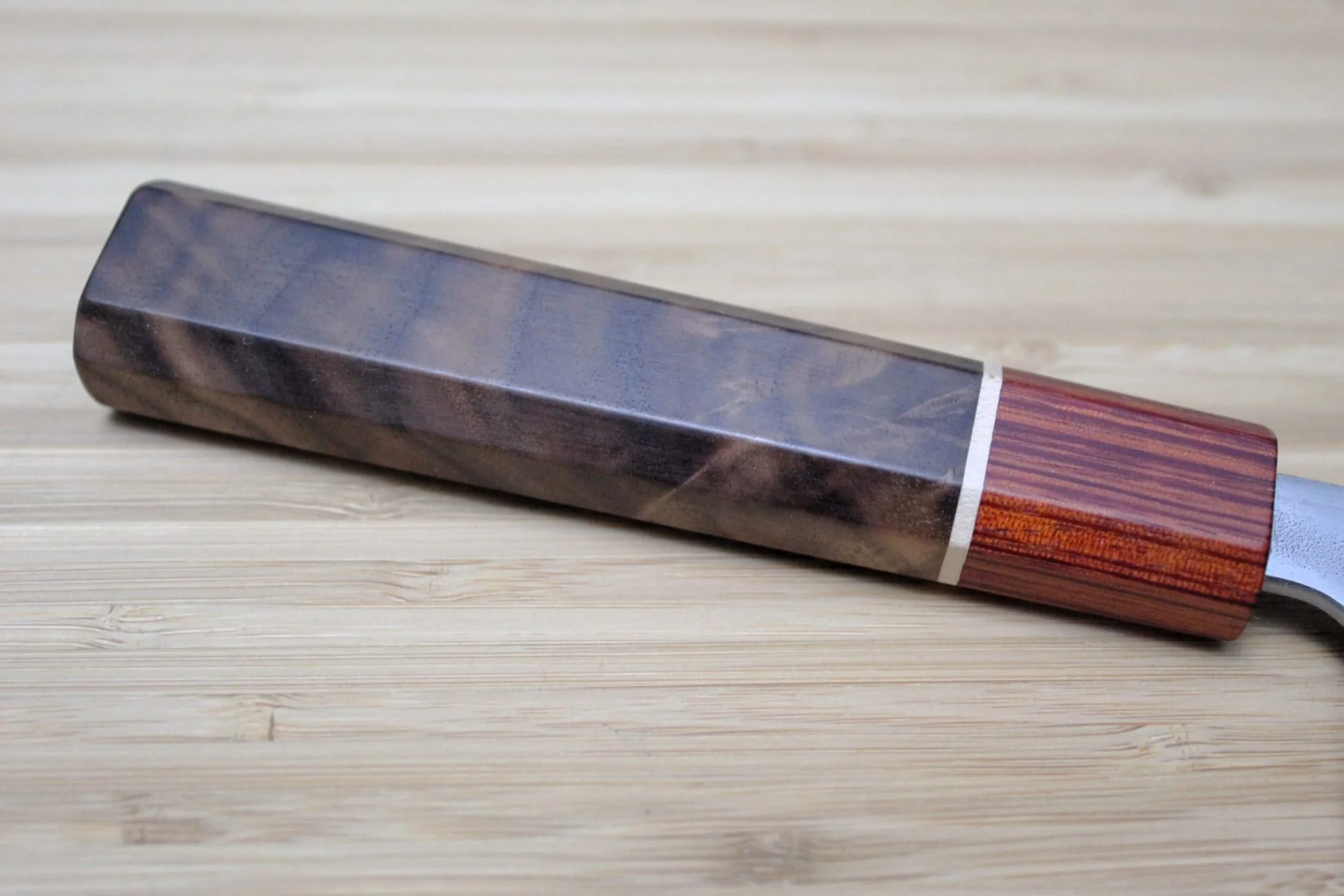Sawakazuma Yugiri Nashiji Santoku Knife 165 mm / 6.5" Maple and Renghas Handle - Image 2