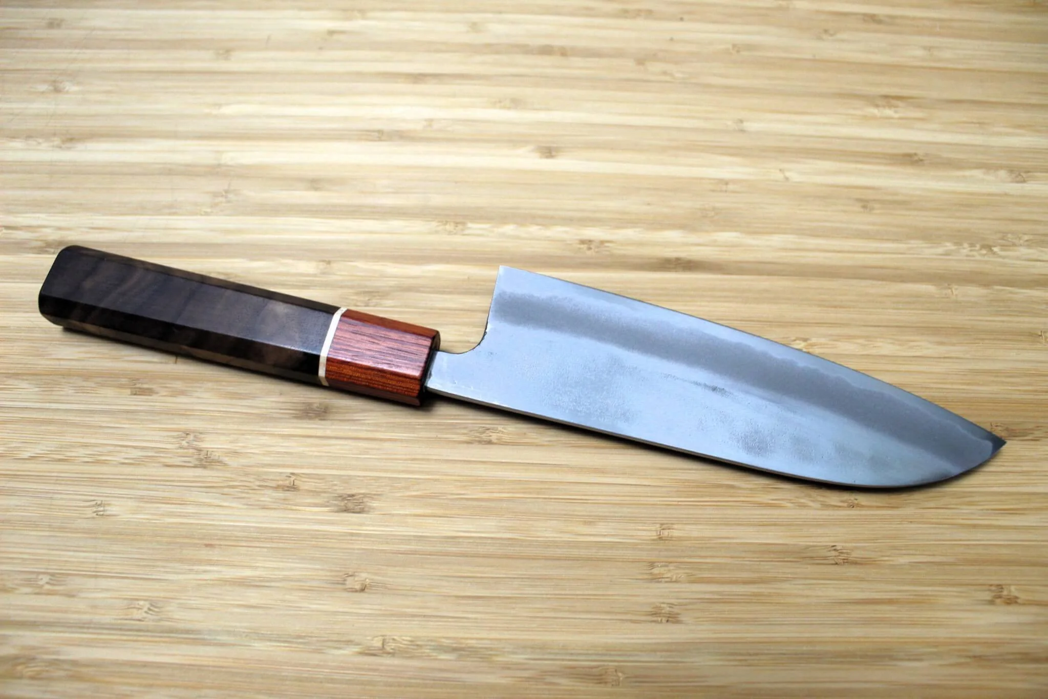 Sawakazuma Yugiri Nashiji Santoku Knife 165 mm / 6.5" Maple and Renghas Handle - Image 5
