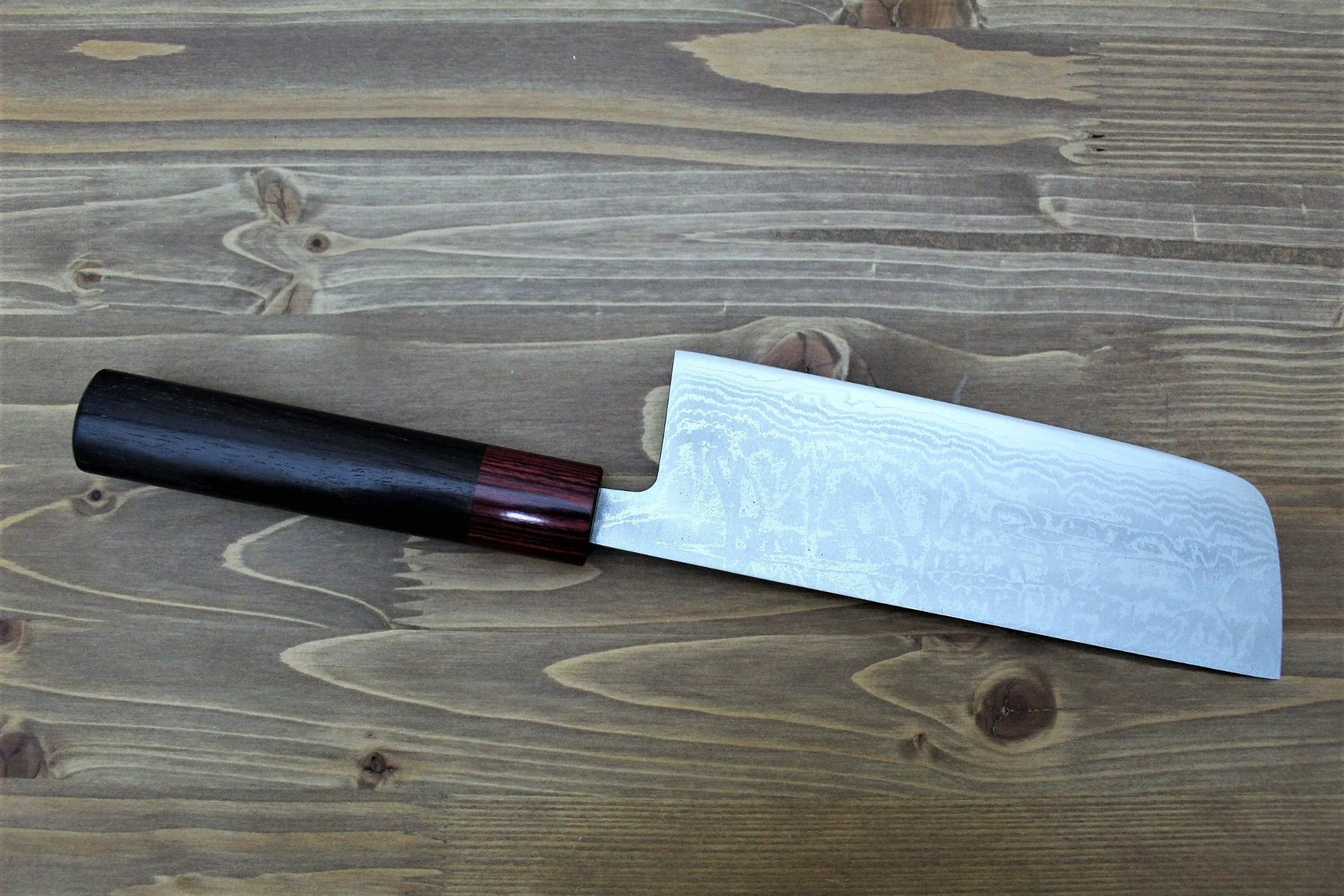 Sawakazuma Setsugetsuka VG-10 Damascus Nakiri Knife 165 mm / 6.5" Rosewood Handle - Image 6