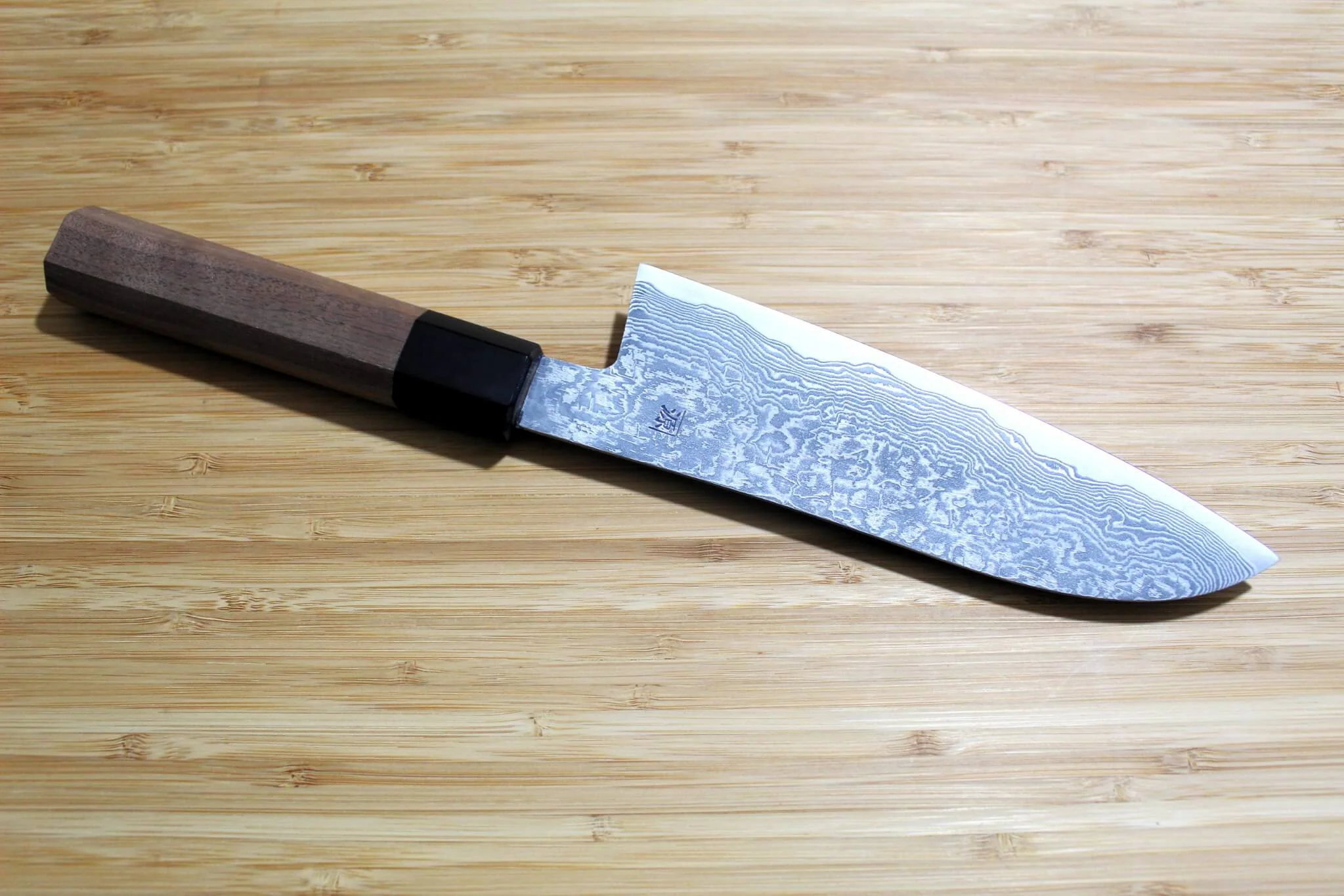 Shigeki Tanaka Damascus SG2 Steel Santoku with Walnut Handle 165 mm / 6.5" - Image 5