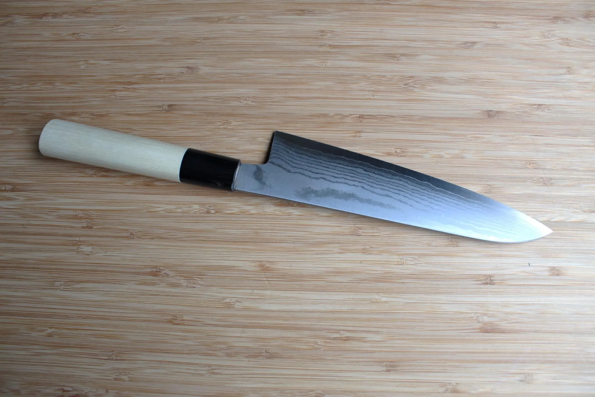 Shigeki Tanaka Damascus VG10 Gyuto with Magnolia Handle Buffalo Ferrule 180 mm / 7.1" - Image 5