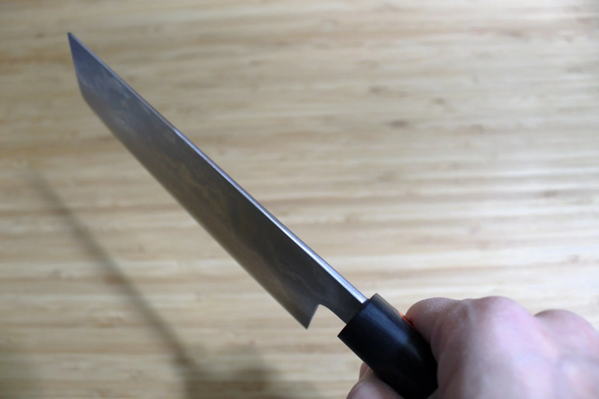 Shigeki Tanaka Damascus VG-10 Nakiri with Magnolia Handle Buffalo Ferrule 165mm / 6.5" - Image 9