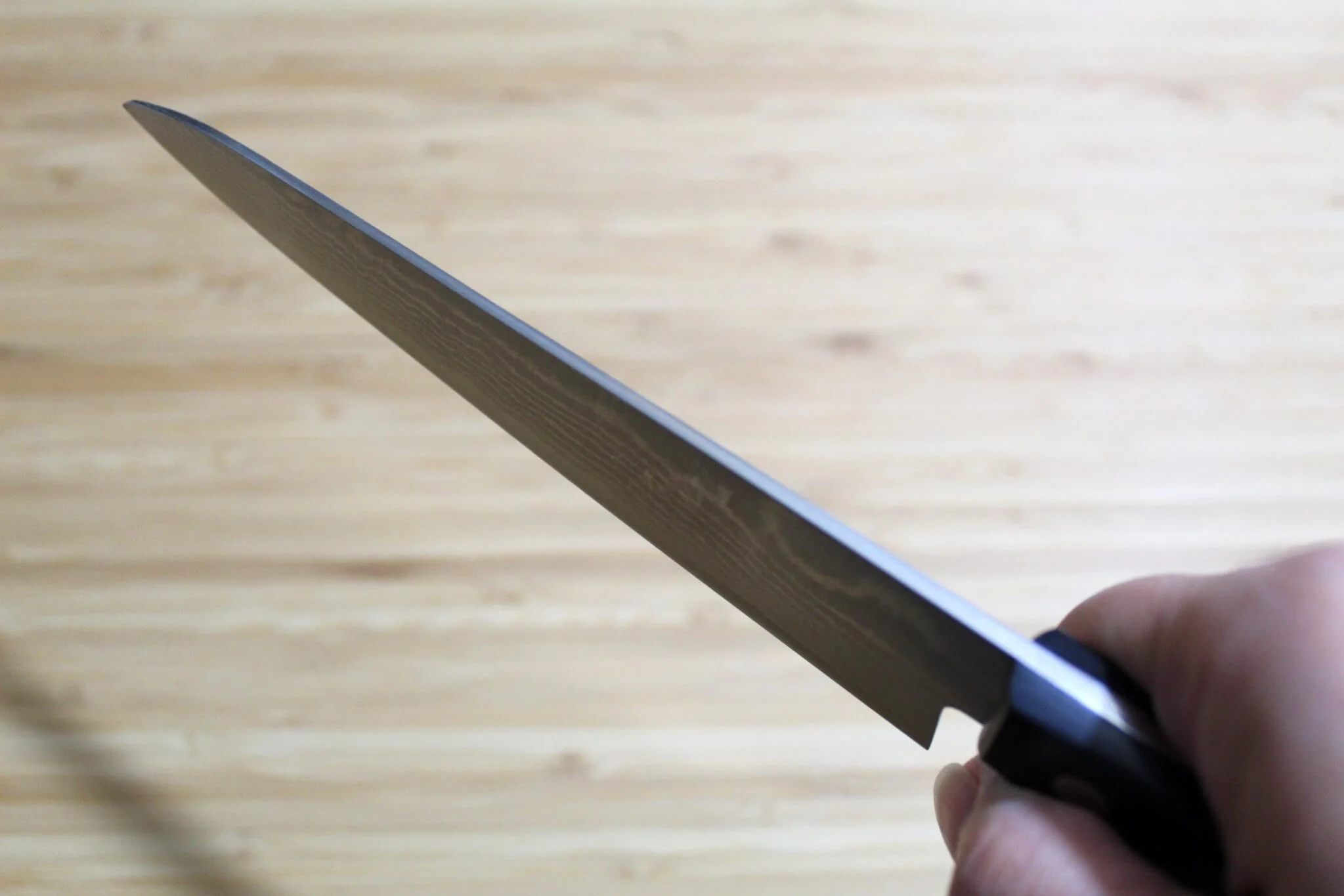 Shigeki Tanaka Damascus VG10 Petty with Black Handle  150mm / 5.9" - Image 10