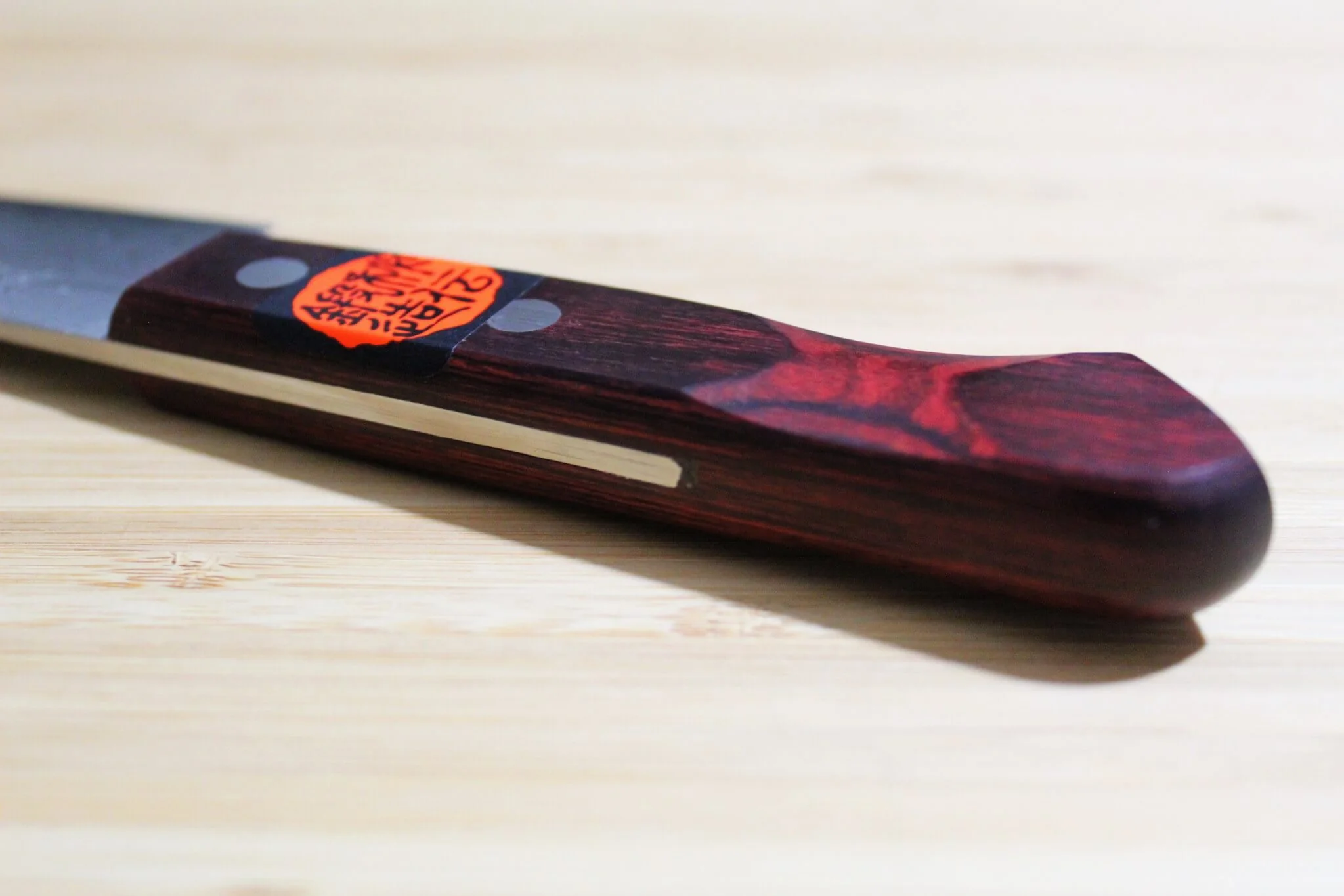 Shigeki Tanaka Damascus VG10 Petty with Red Handle  150mm / 5.9" - Image 10