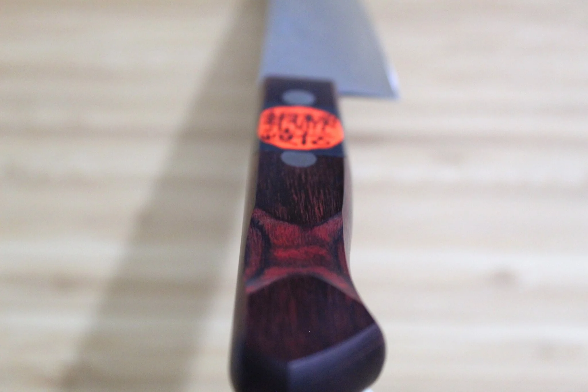 Shigeki Tanaka Damascus VG10 Petty with Red Handle  150mm / 5.9" - Image 9