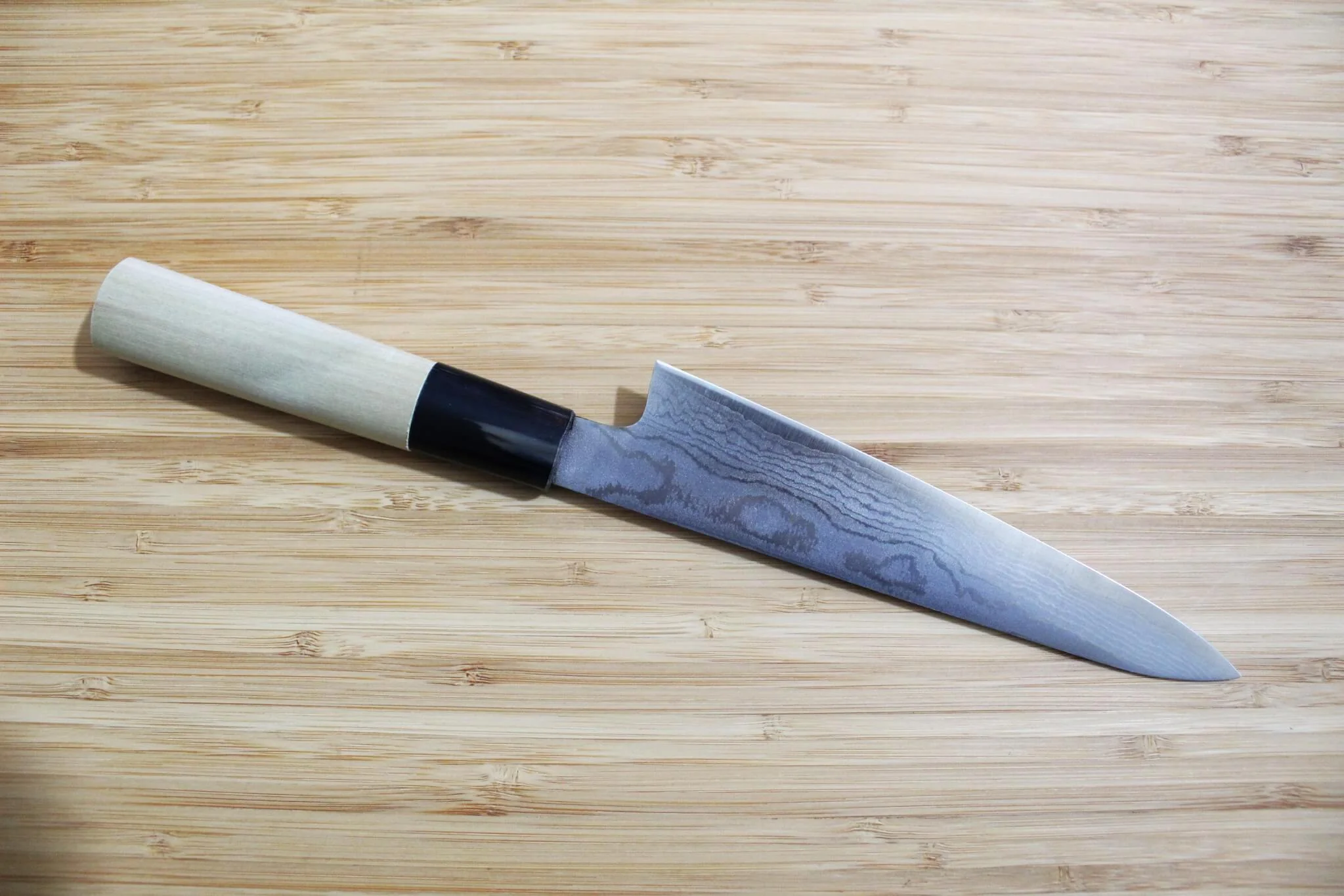 Shigeki Tanaka Damascus VG10 Petty with Magnolia Handle Buffalo Ferrule 150mm / 5.9" - Image 5